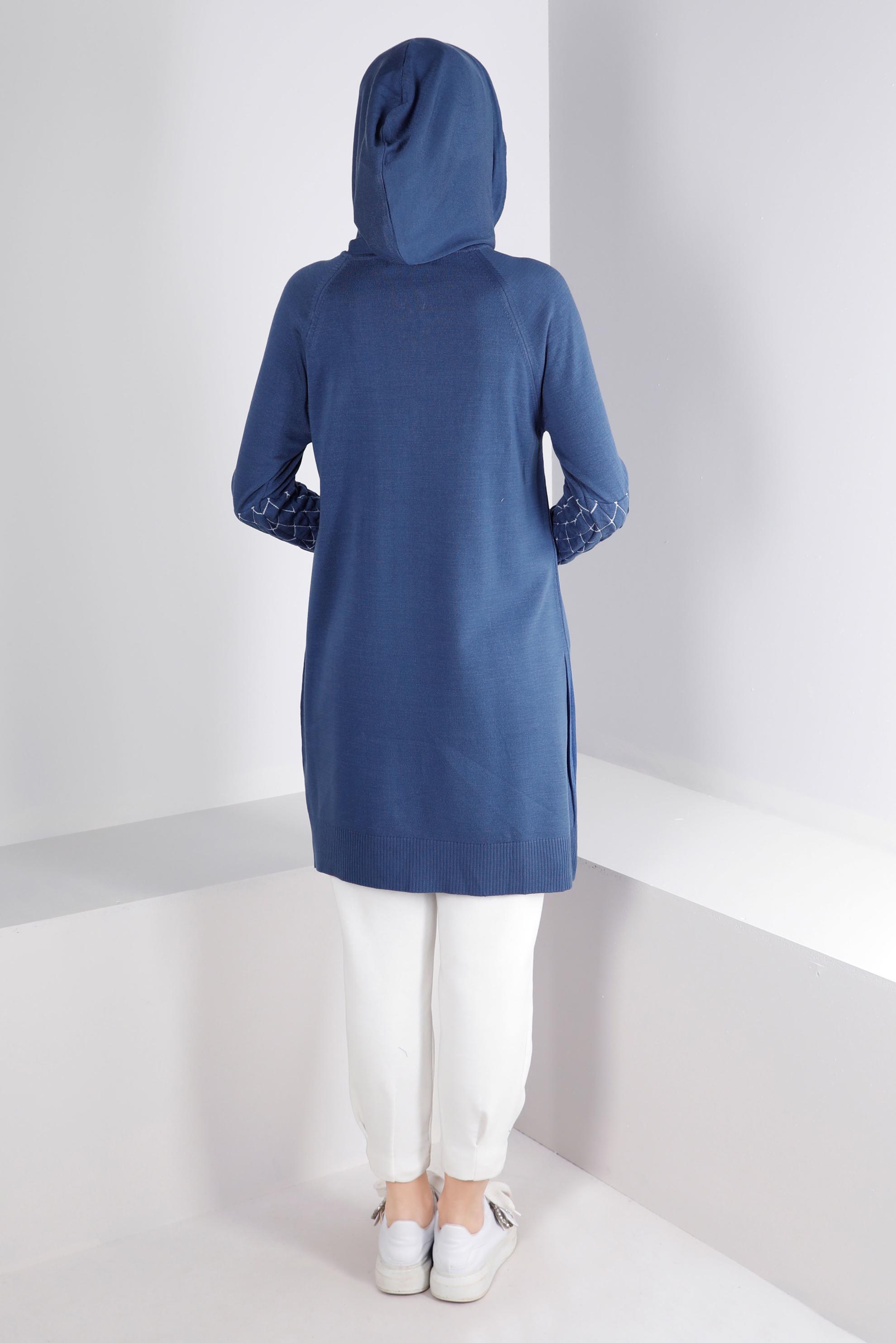 Tesettür giyim LACİVERT KAPİTONE DETAYLI KAPÜŞONLU TRİKO TUNİK 43162