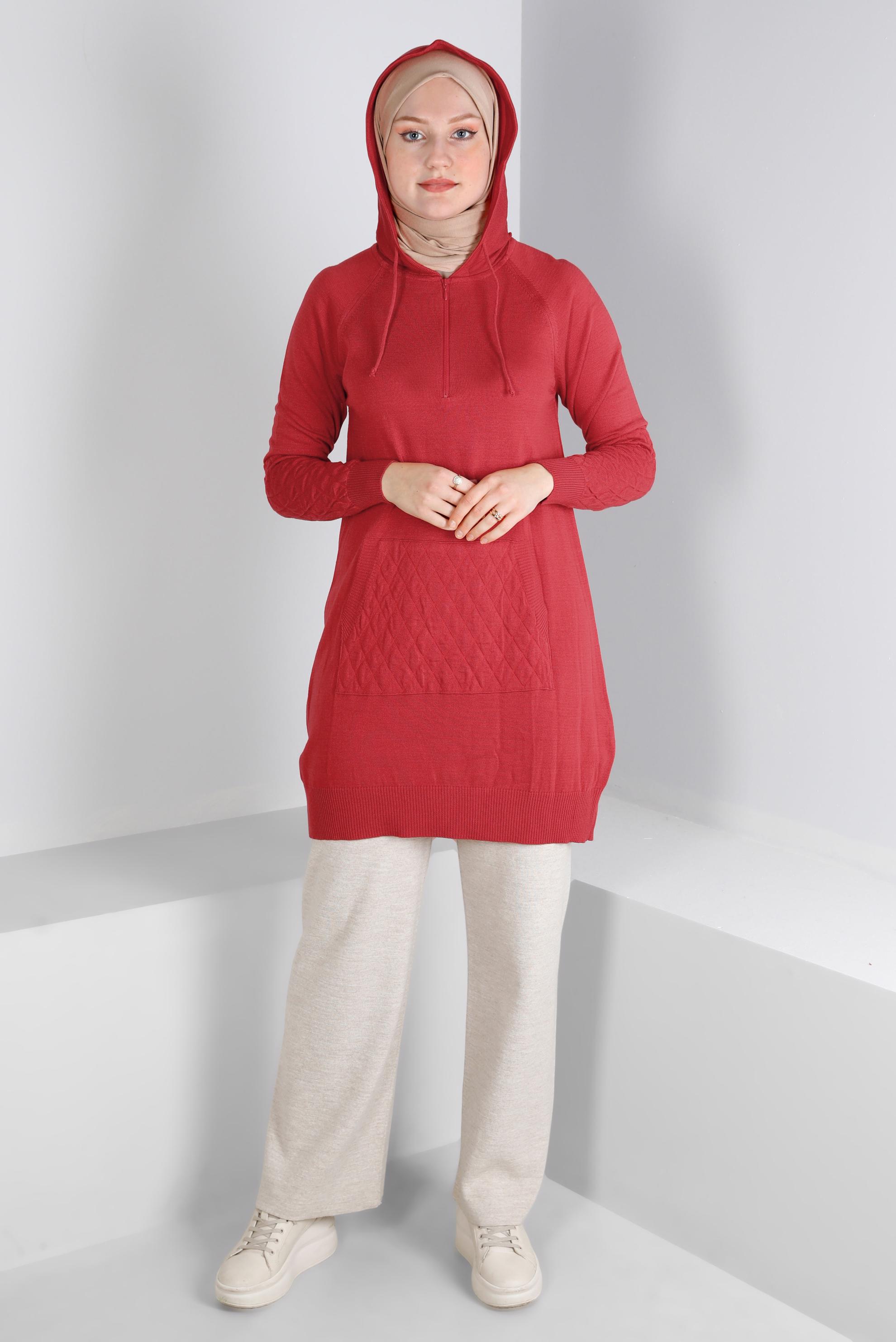 Vêtements hijab CORAIL TUNIQUE EN MAILLE À CAPUCHE AVEC DÉTAIL MATELASSÉ 43162