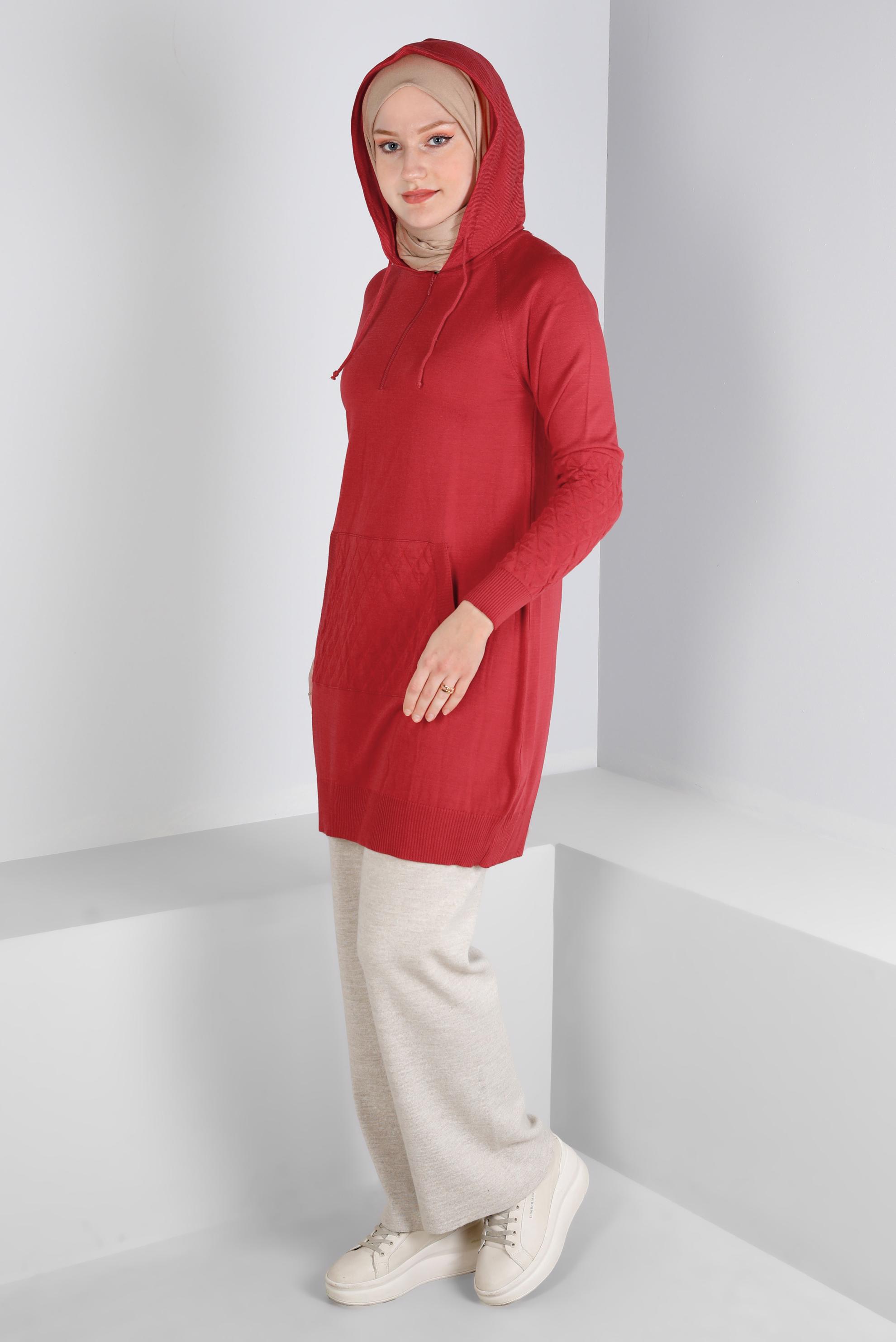 Vêtements hijab CORAIL TUNIQUE EN MAILLE À CAPUCHE AVEC DÉTAIL MATELASSÉ 43162