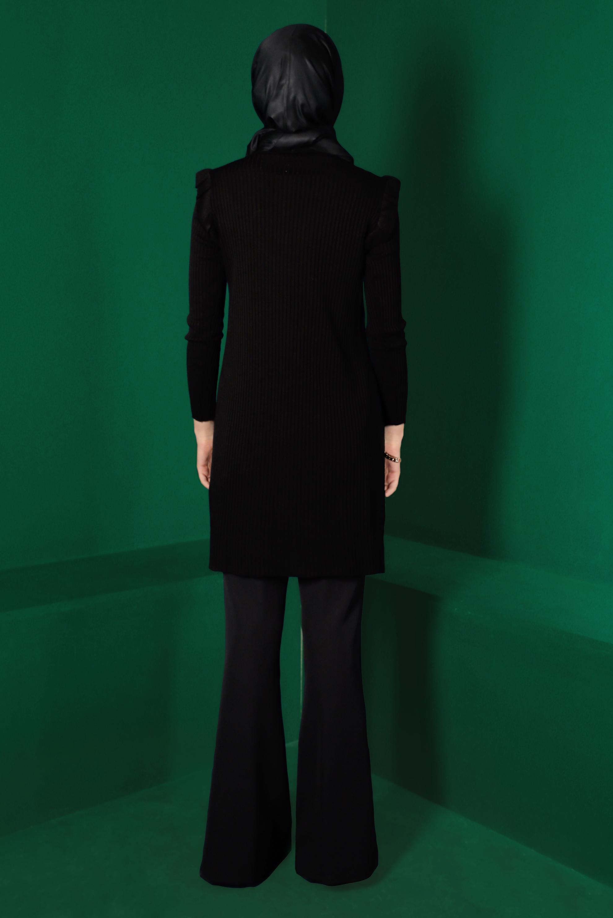 Tesettür giyim SİYAH TAŞLI FIRFIRLI TRİKO TUNİK 43163