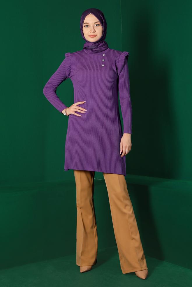 Tesettür giyim  TAŞLI FIRFIRLI TRİKO TUNİK 43163 - ALVİNA