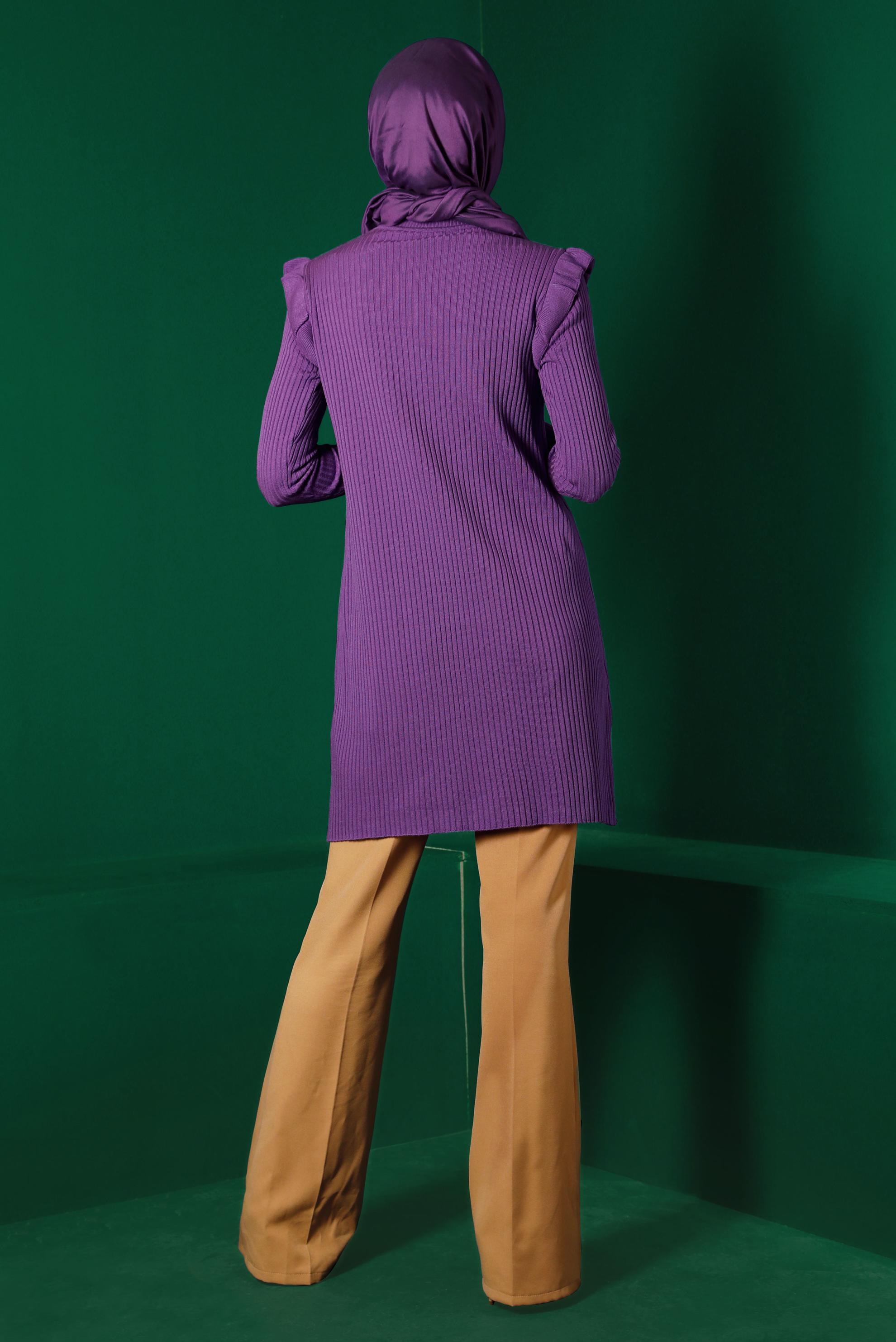 Tesettür giyim MOR TAŞLI FIRFIRLI TRİKO TUNİK 43163