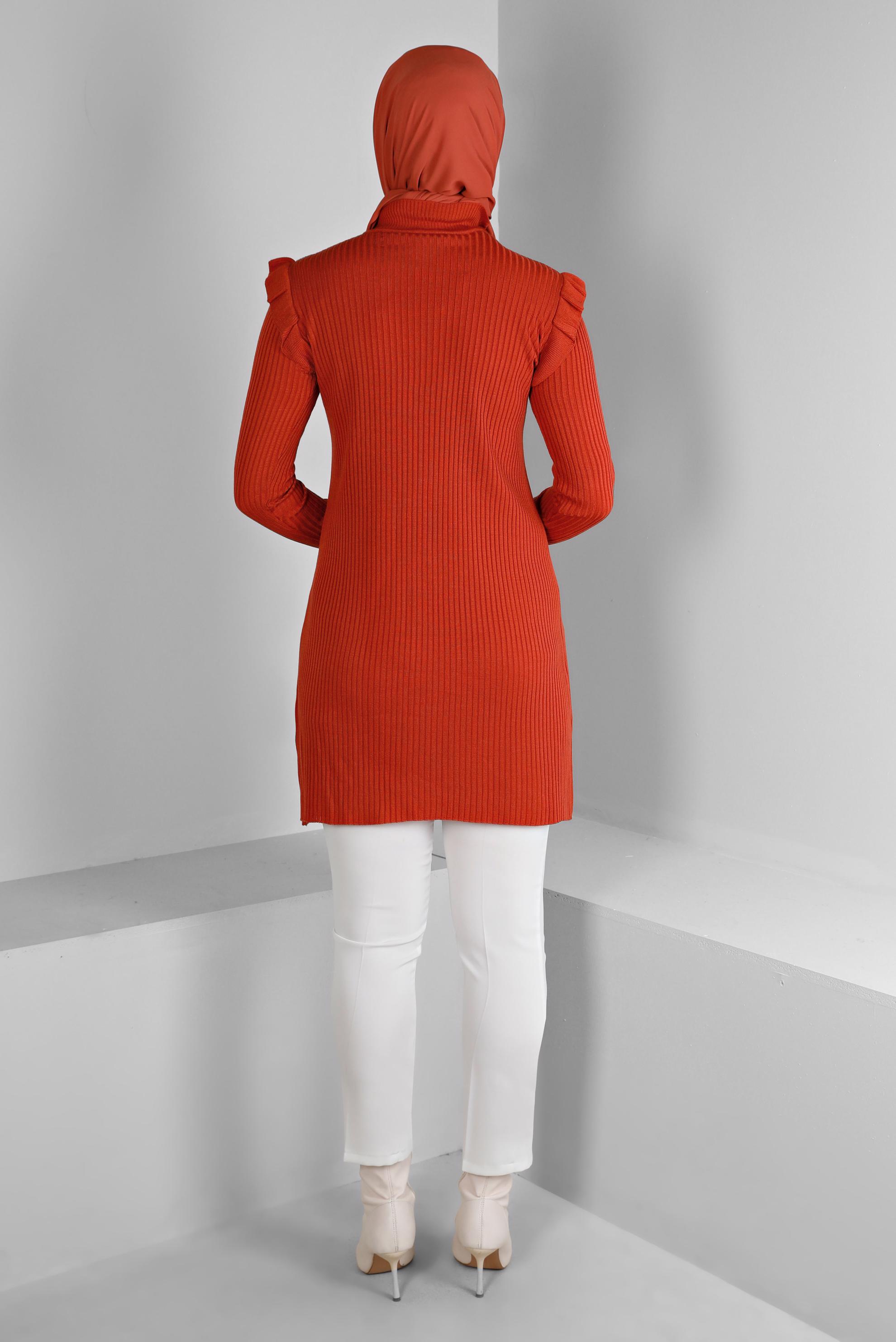 Tesettür giyim TURUNCU TAŞLI FIRFIRLI TRİKO TUNİK 43163