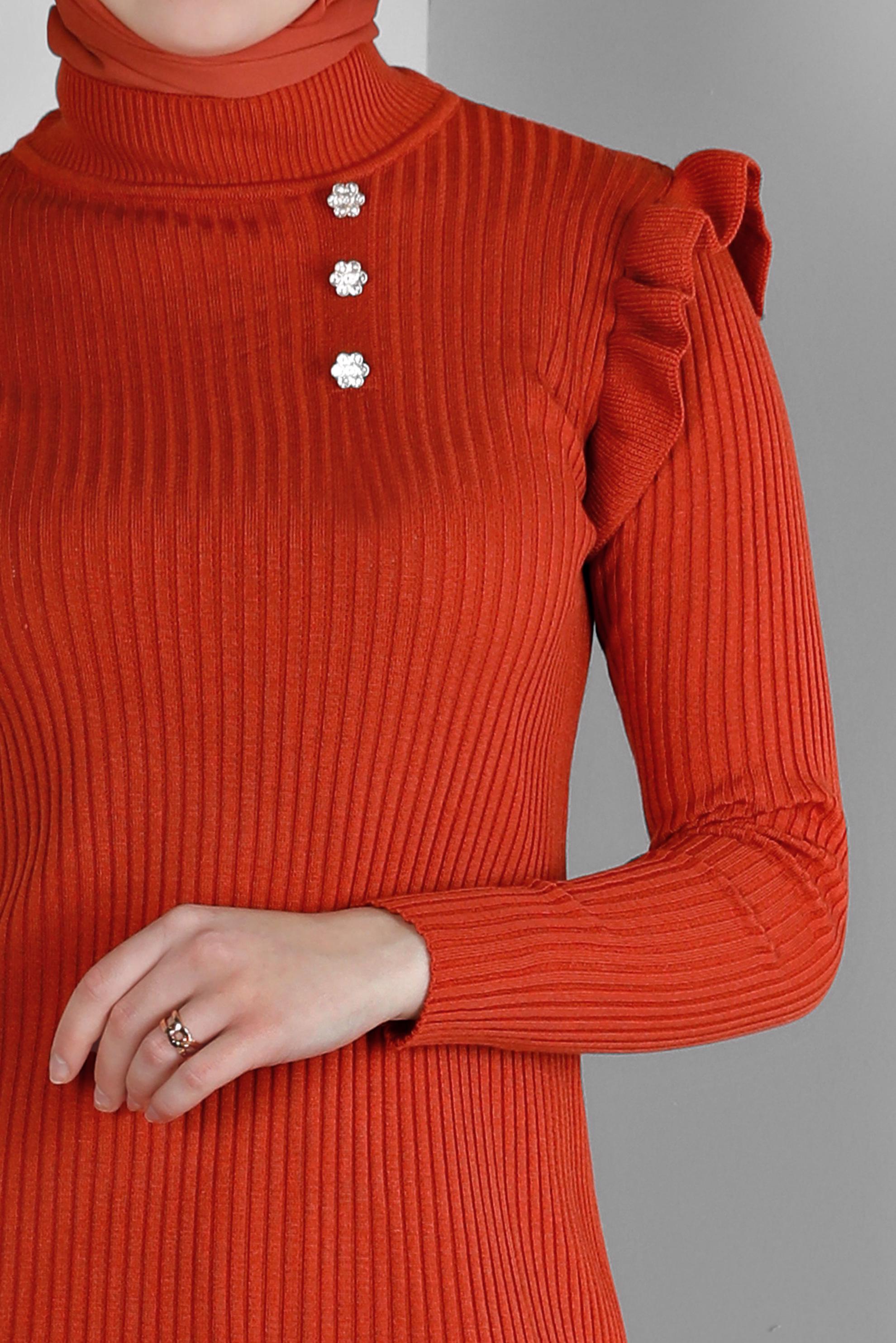 Tesettür giyim TURUNCU TAŞLI FIRFIRLI TRİKO TUNİK 43163