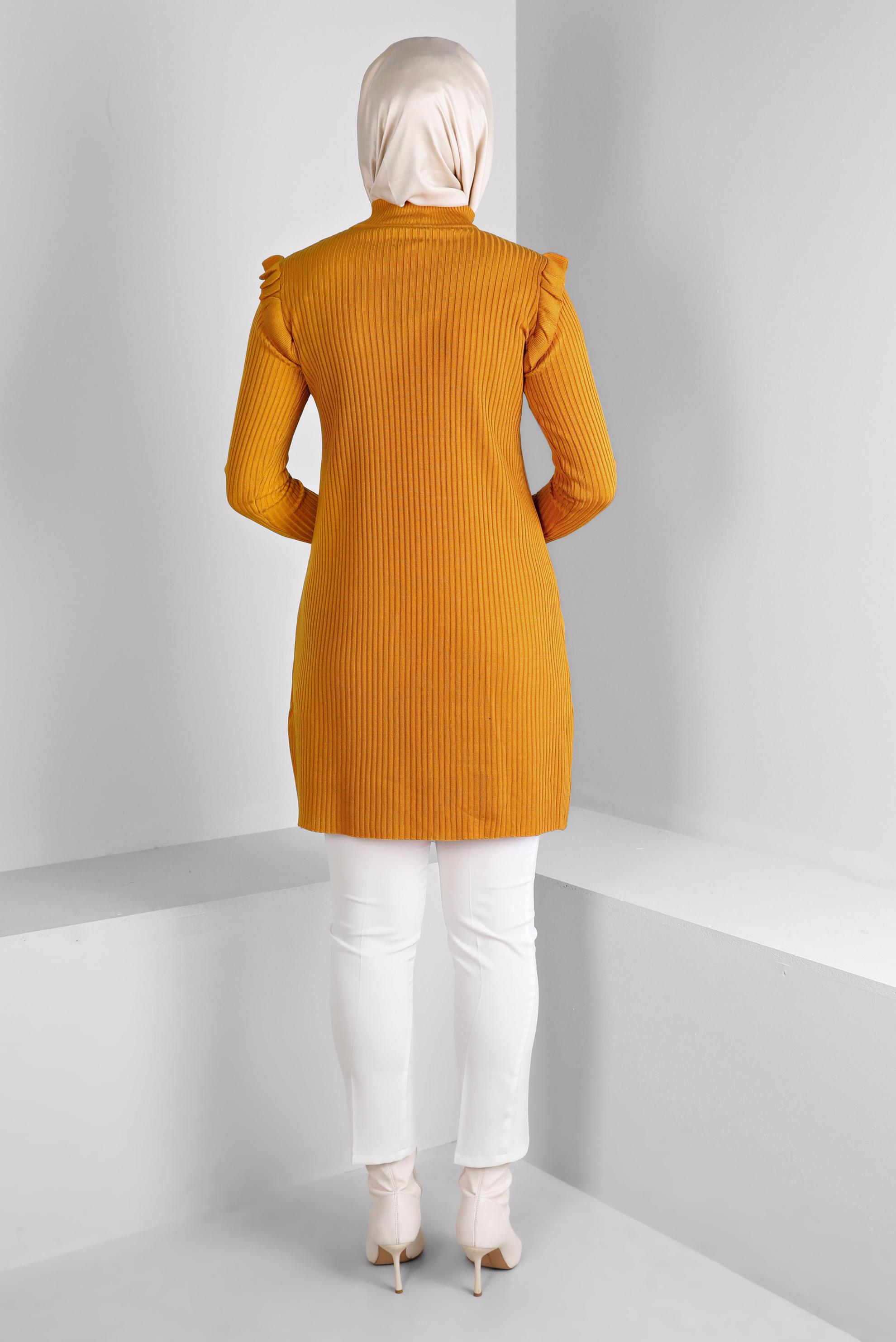 Tesettür giyim SARI TAŞLI FIRFIRLI TRİKO TUNİK 43163