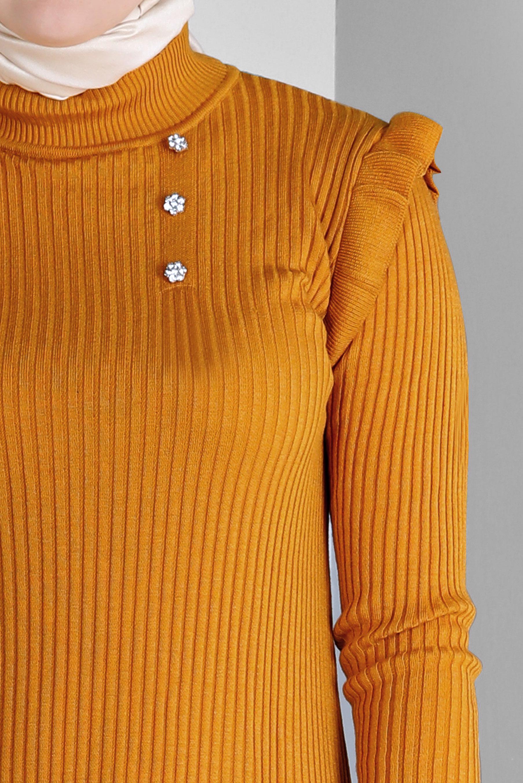 Tesettür giyim SARI TAŞLI FIRFIRLI TRİKO TUNİK 43163