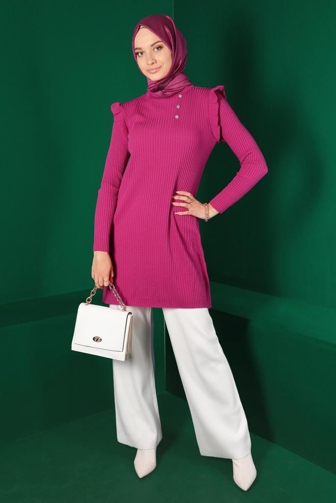 Tesettür giyim  TAŞLI FIRFIRLI TRİKO TUNİK 43163 - ALVİNA