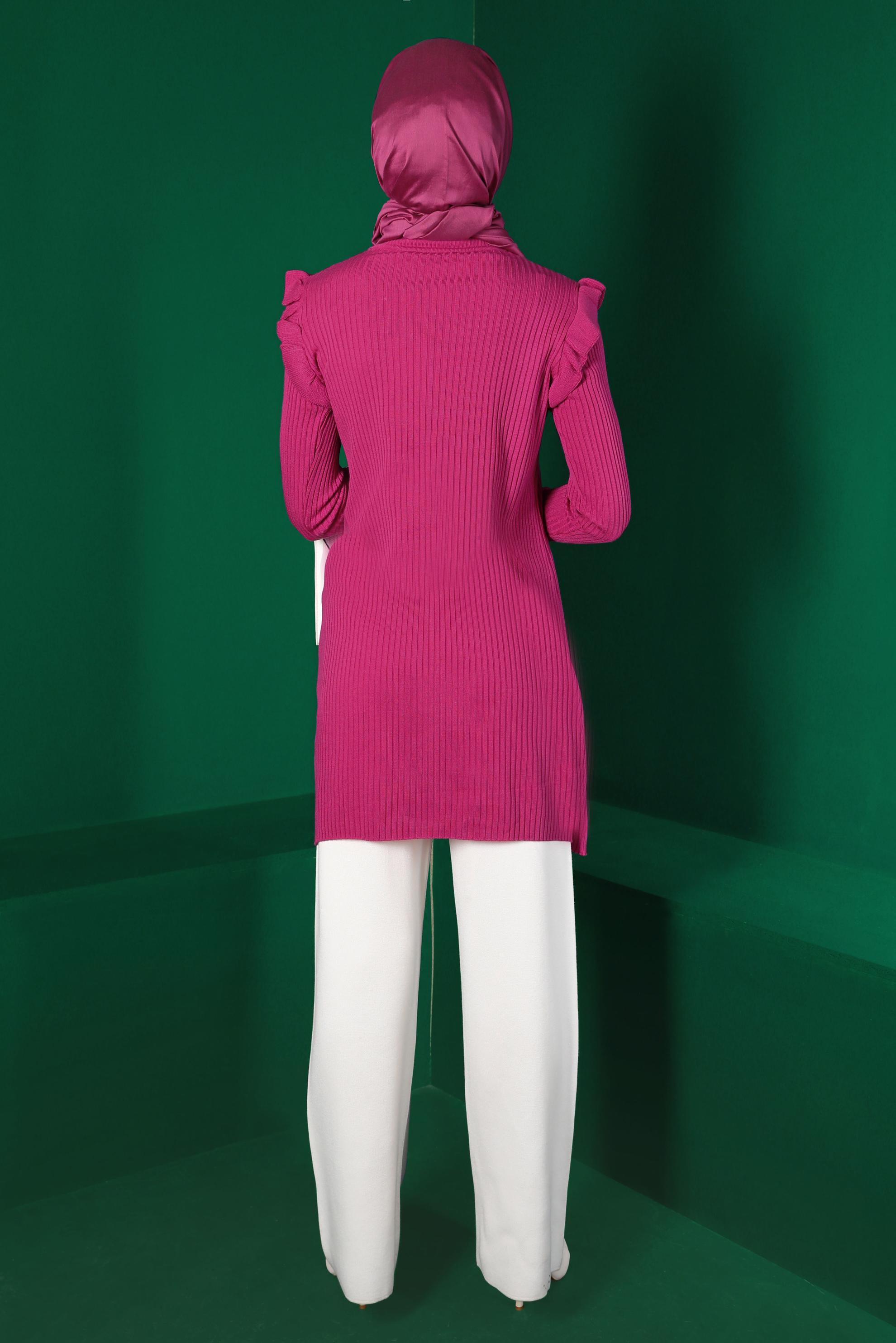 Tesettür giyim FUŞYA TAŞLI FIRFIRLI TRİKO TUNİK 43163