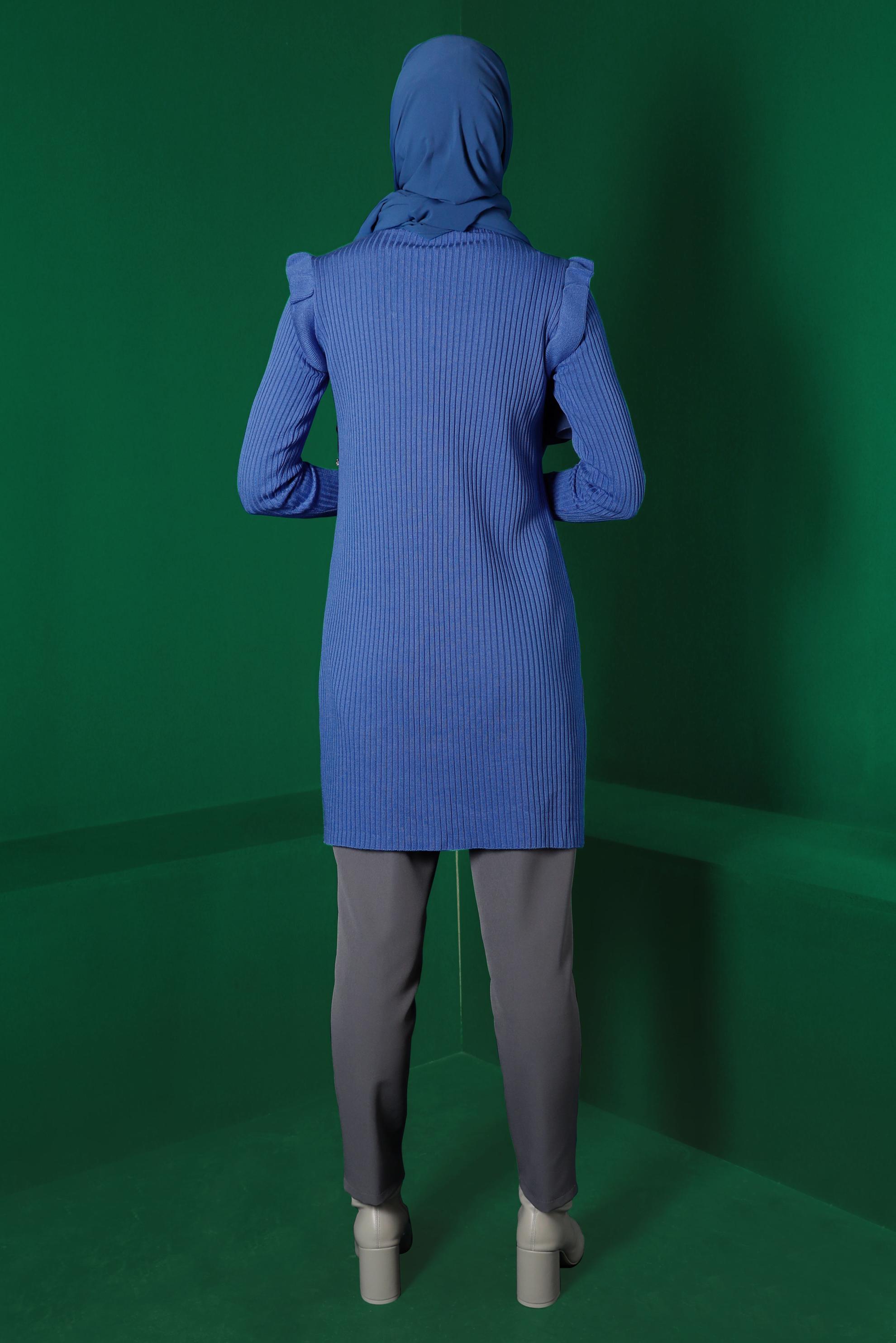 Tesettür giyim MAVİ TAŞLI FIRFIRLI TRİKO TUNİK 43163