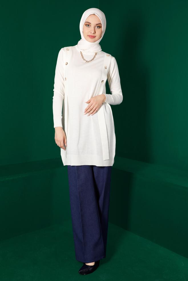 Tesettür giyim  DÜĞME DETAYLI TRİKO TUNİK 43164  - ALVİNA