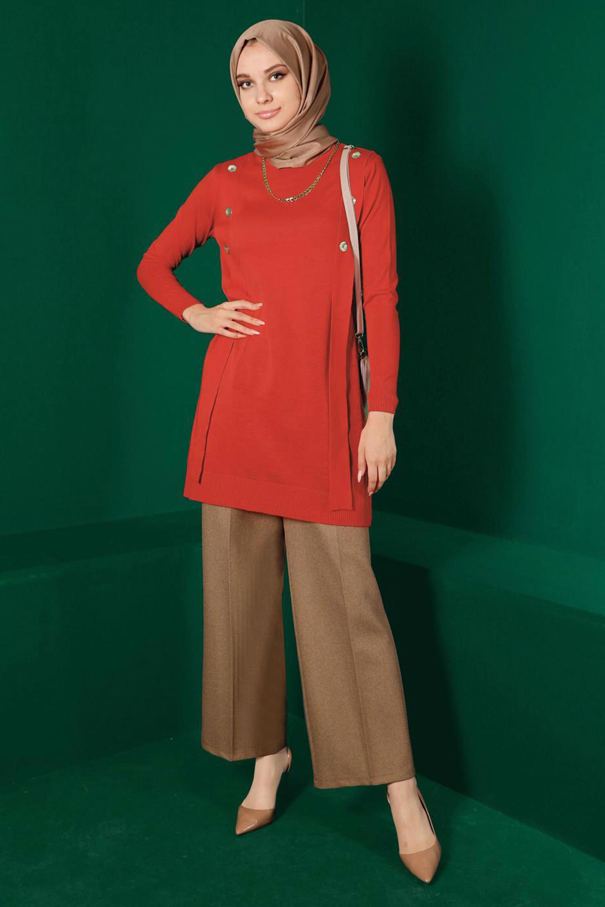 Tesettür giyim TURUNCU 43164 TRİKO TUNİK 38/44