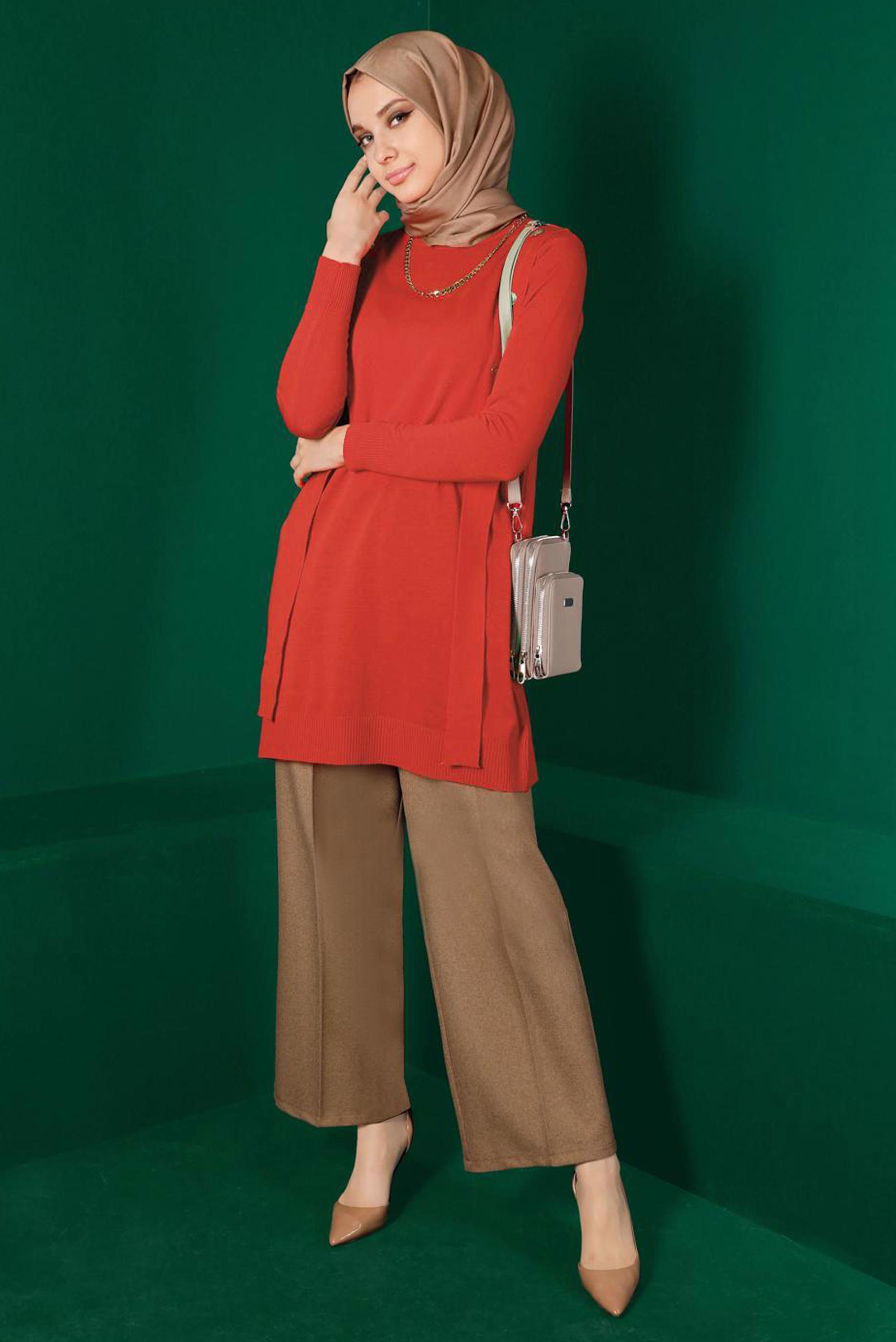 Tesettür giyim TURUNCU 43164 TRİKO TUNİK 38/44