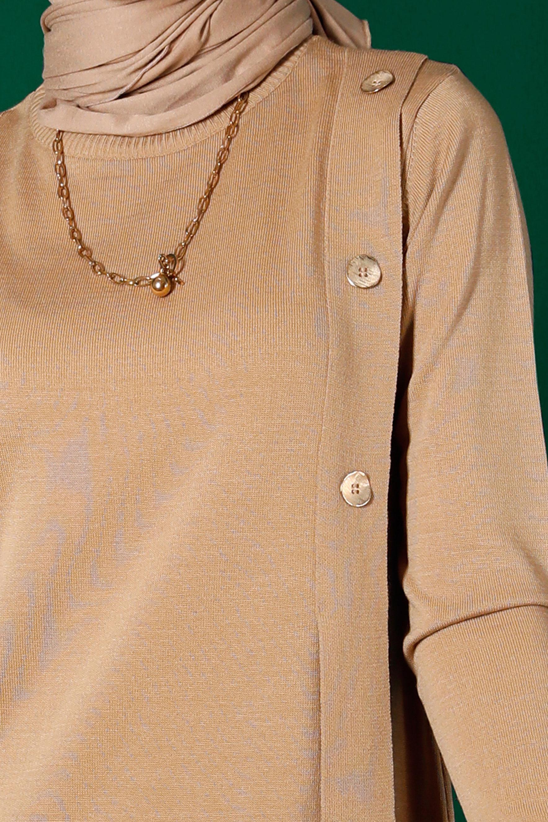 Tesettür giyim KAHVE DÜĞME DETAYLI TRİKO TUNİK 43164 