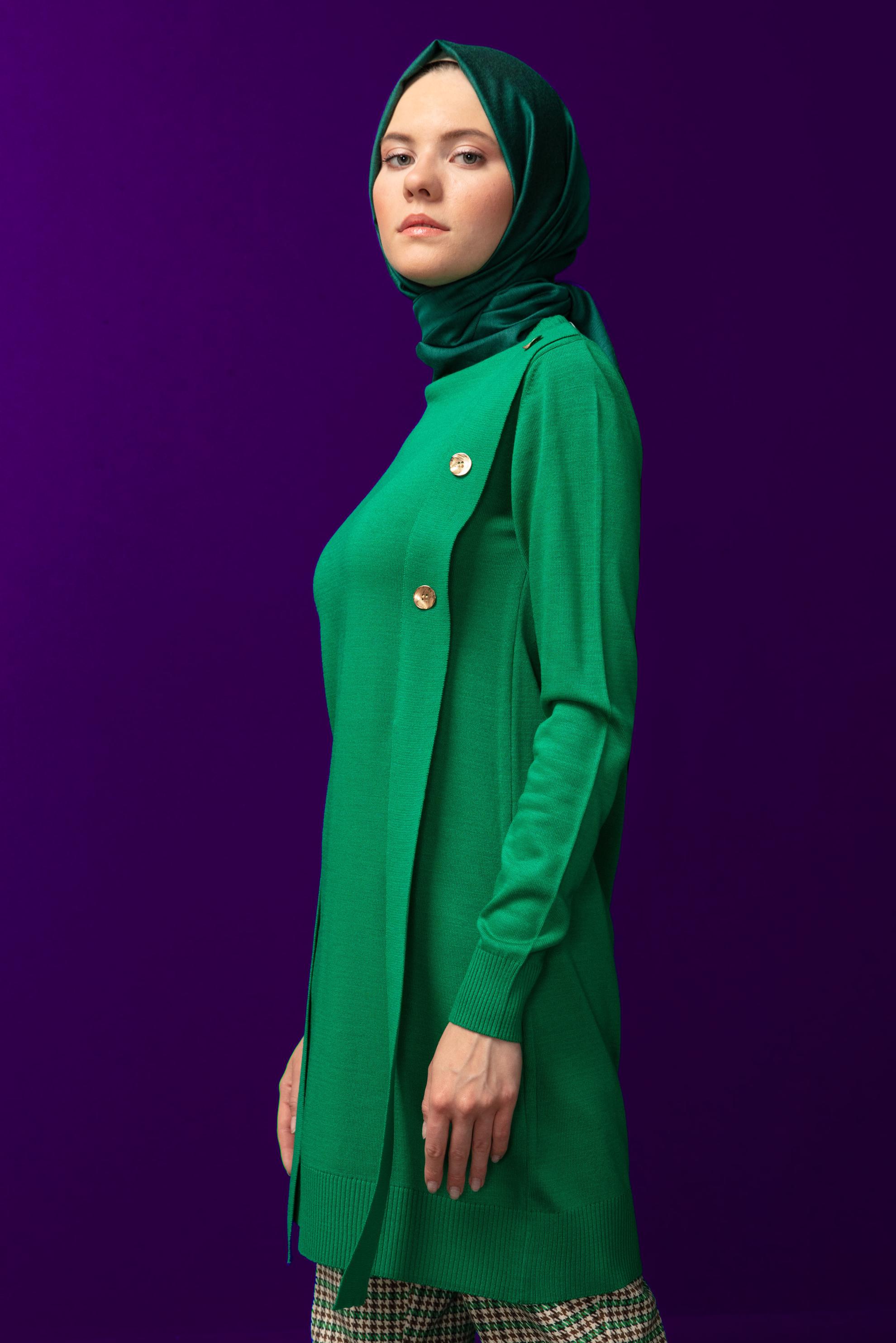 Hijab clothing GREEN BUTTON DETAIL KNITWEAR TUNIC 43164 