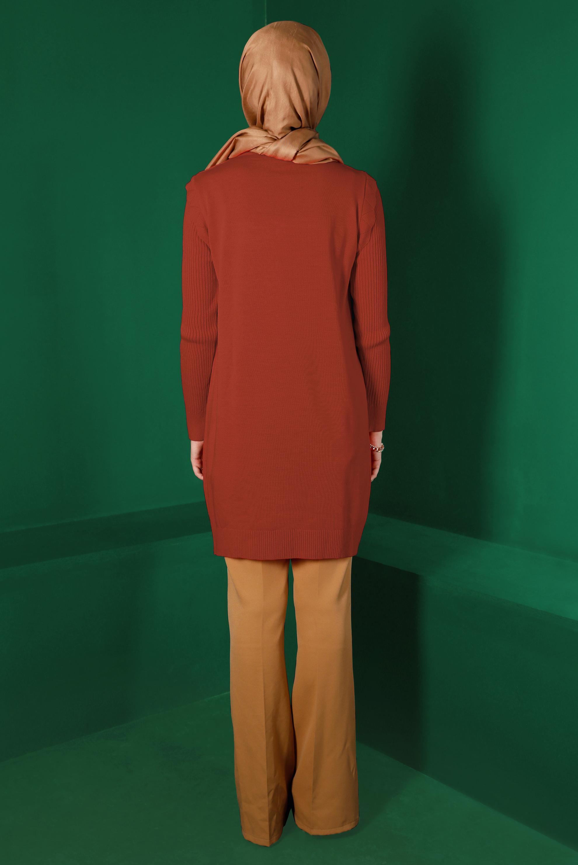 Tesettür giyim TURUNCU TAŞ DETAYLI TRİKO TUNİK 43165 