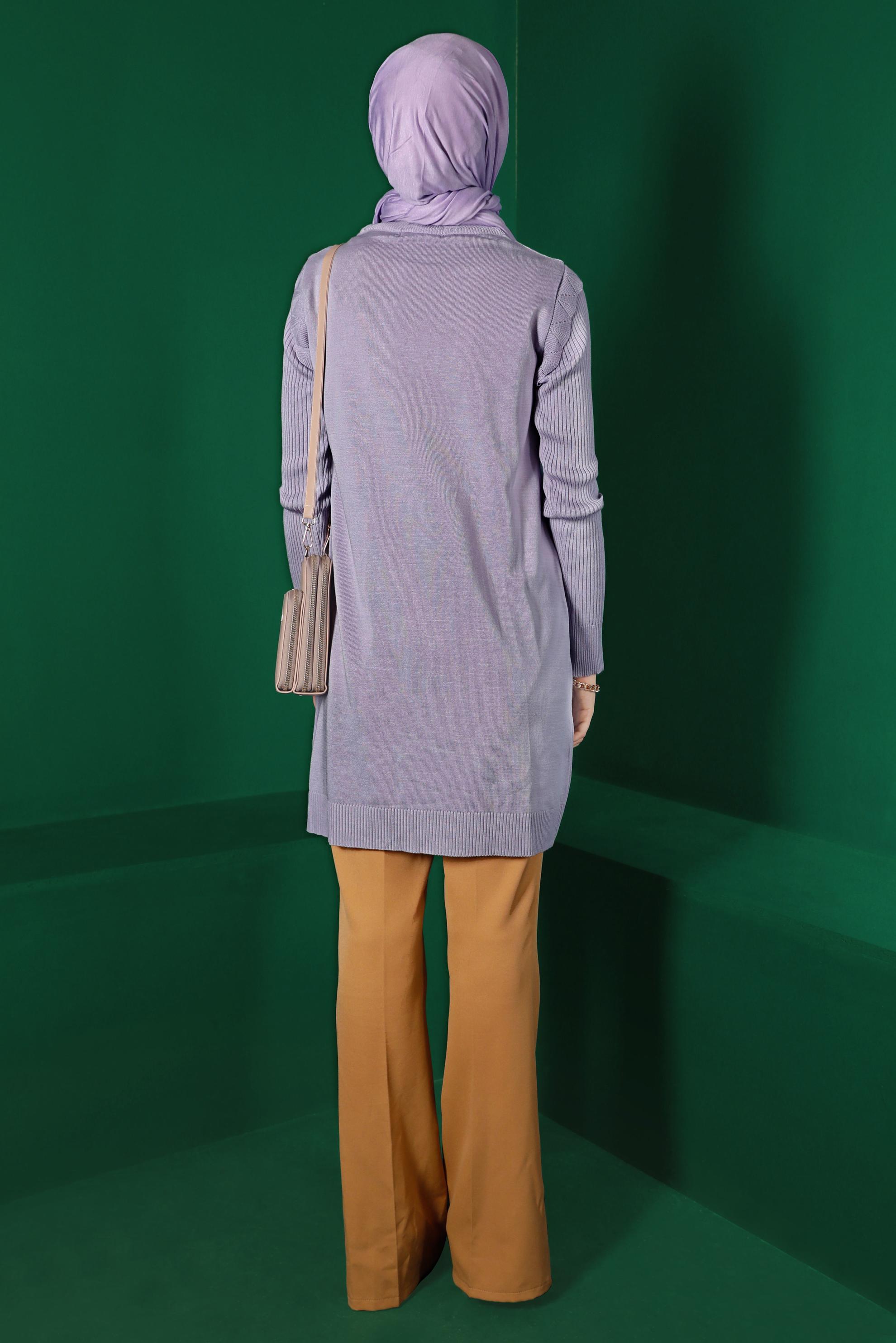 Tesettür giyim MOR TAŞ DETAYLI TRİKO TUNİK 43165 