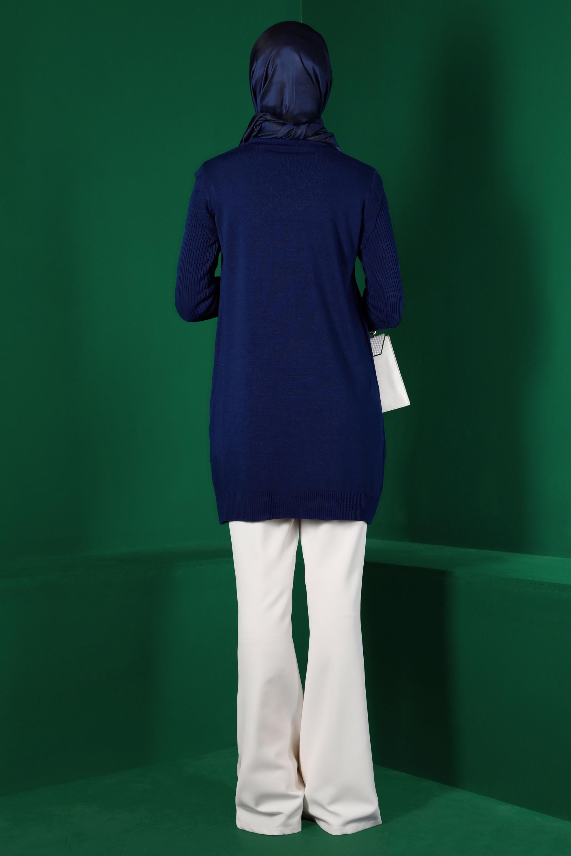 Tesettür giyim MAVİ TAŞ DETAYLI TRİKO TUNİK 43165 