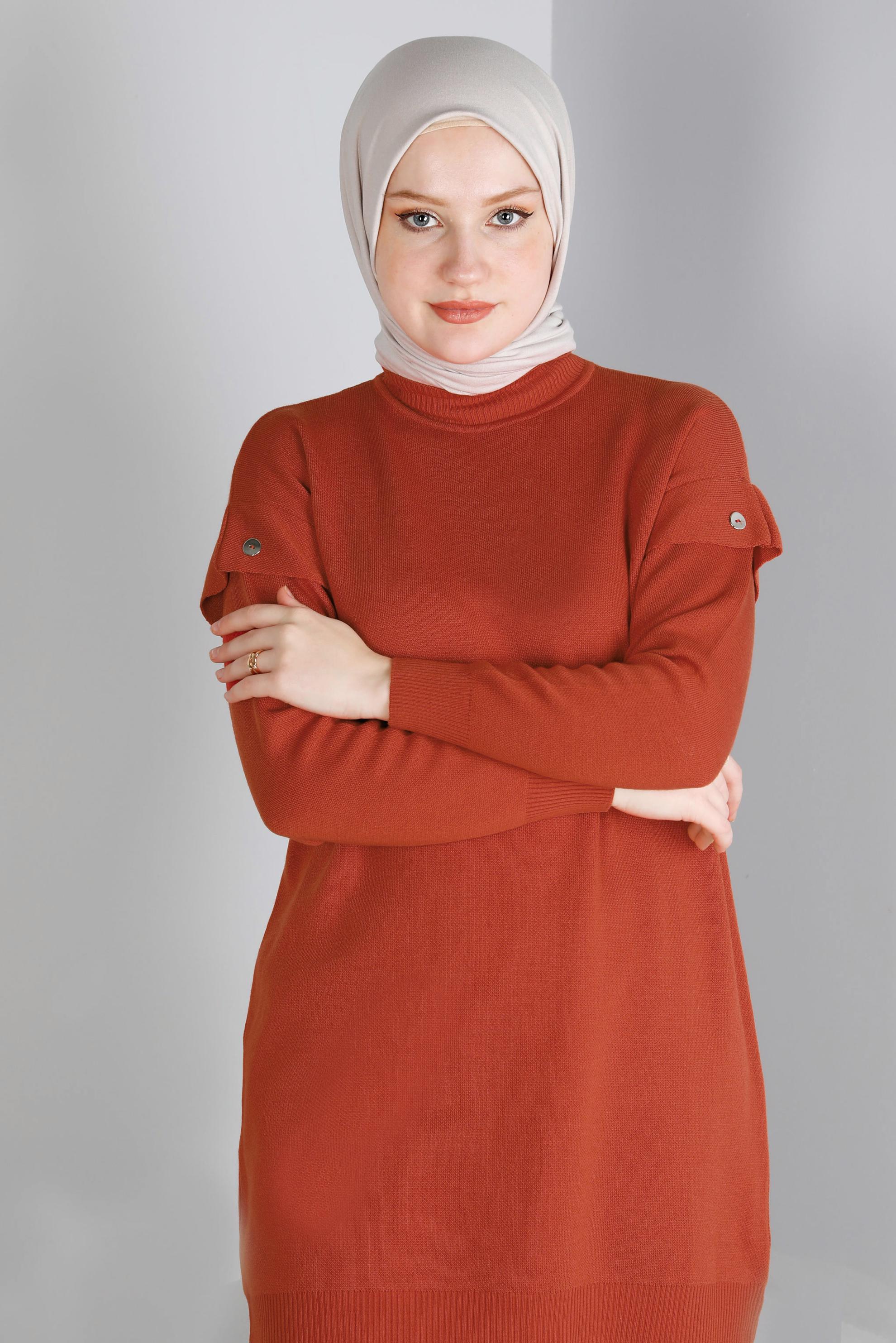 Tesettür giyim TURUNCU DÜĞME DETAYLI TRİKO TUNİK 43166