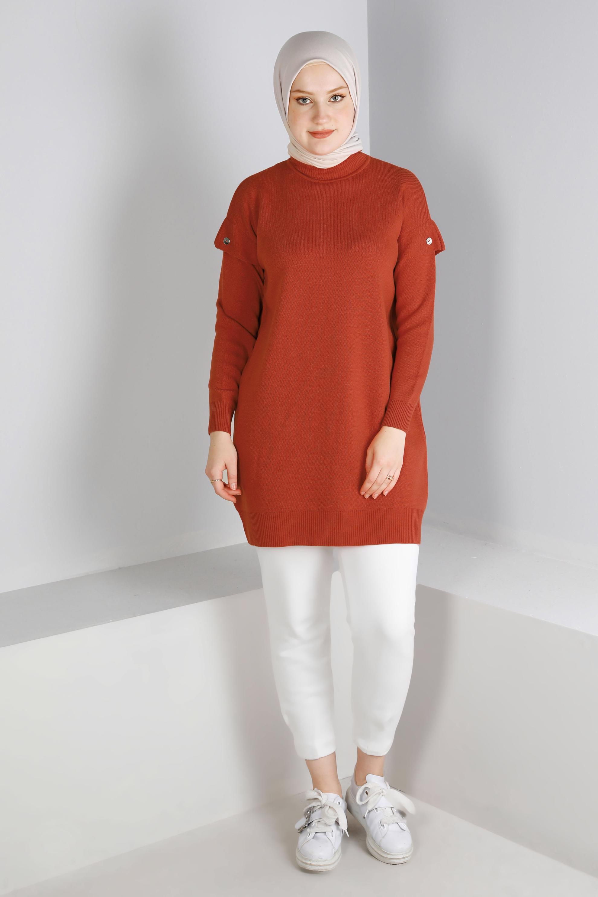 Tesettür giyim TURUNCU DÜĞME DETAYLI TRİKO TUNİK 43166