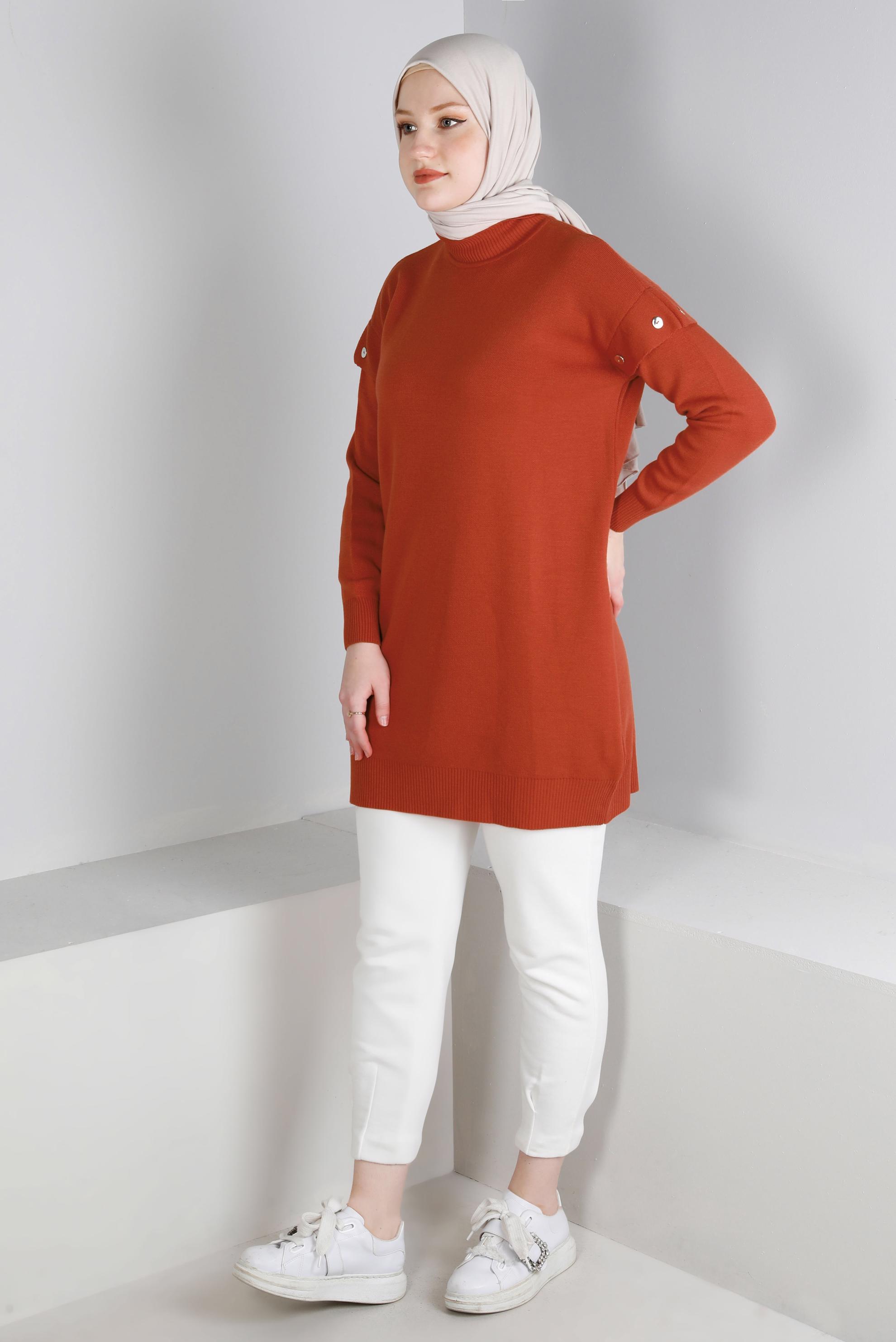 Tesettür giyim TURUNCU DÜĞME DETAYLI TRİKO TUNİK 43166