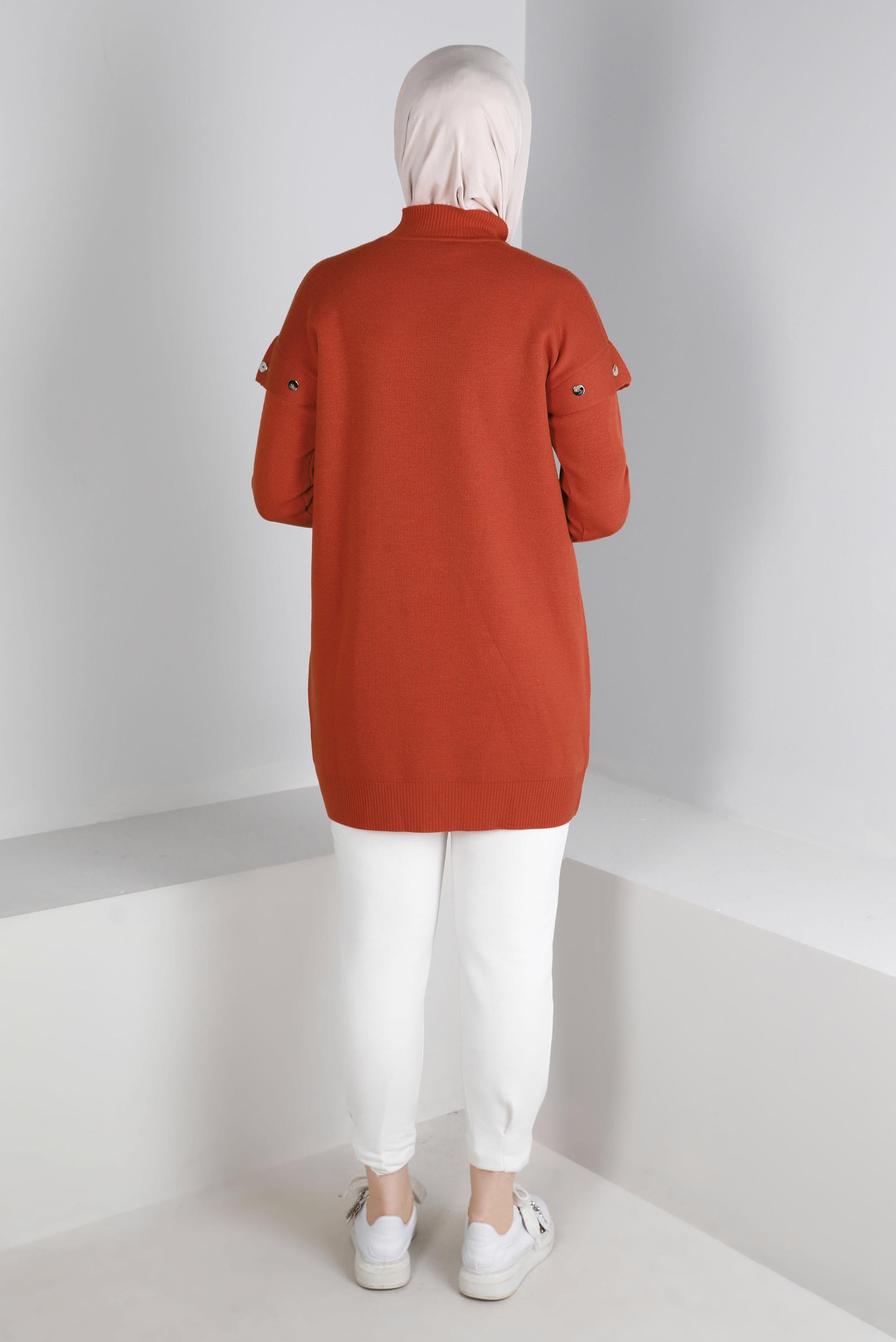 Tesettür giyim TURUNCU DÜĞME DETAYLI TRİKO TUNİK 43166