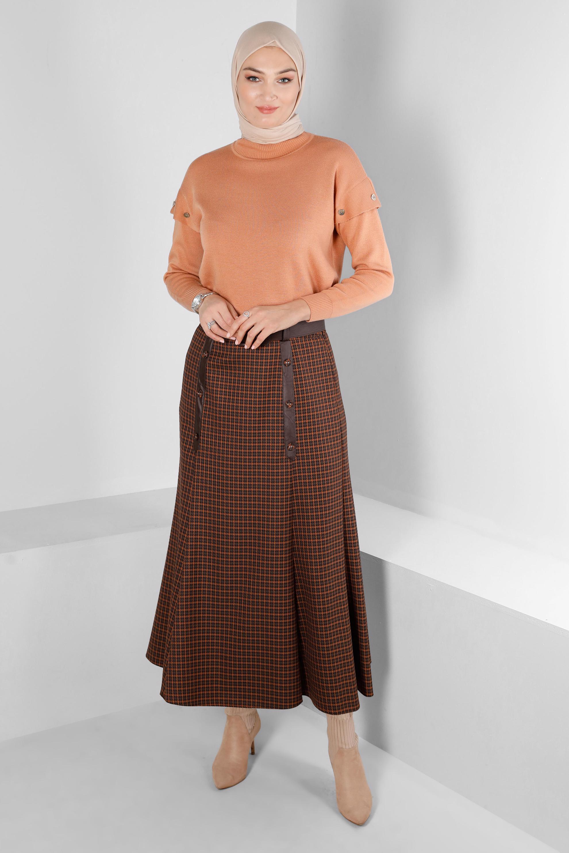 Tesettür giyim PUDRA DÜĞME DETAYLI TRİKO TUNİK 43166