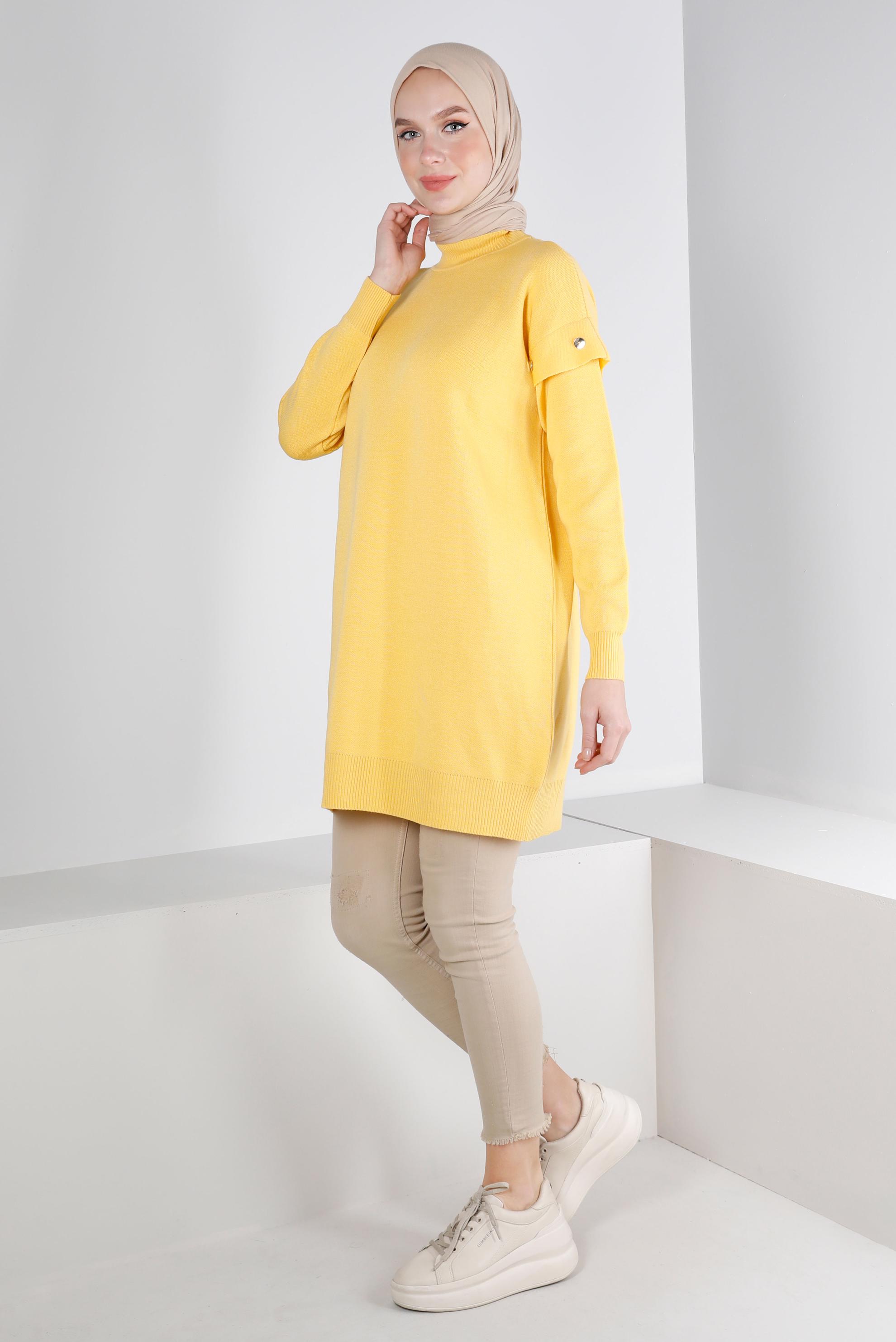 Tesettür giyim SARI DÜĞME DETAYLI TRİKO TUNİK 43166