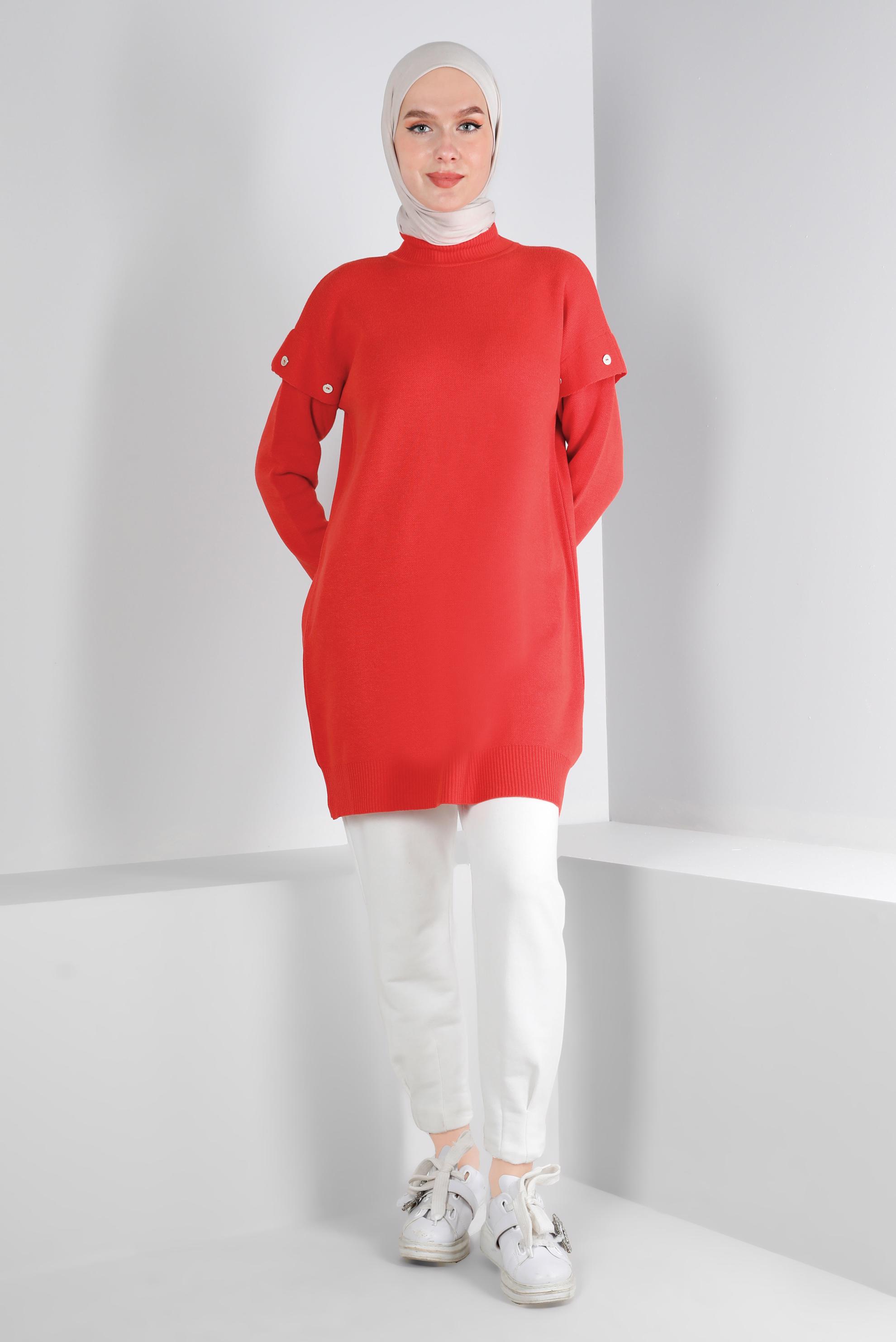 Vêtements hijab ROUGE TUNIQUE EN MAILLE AVEC BOUTONS 43166  