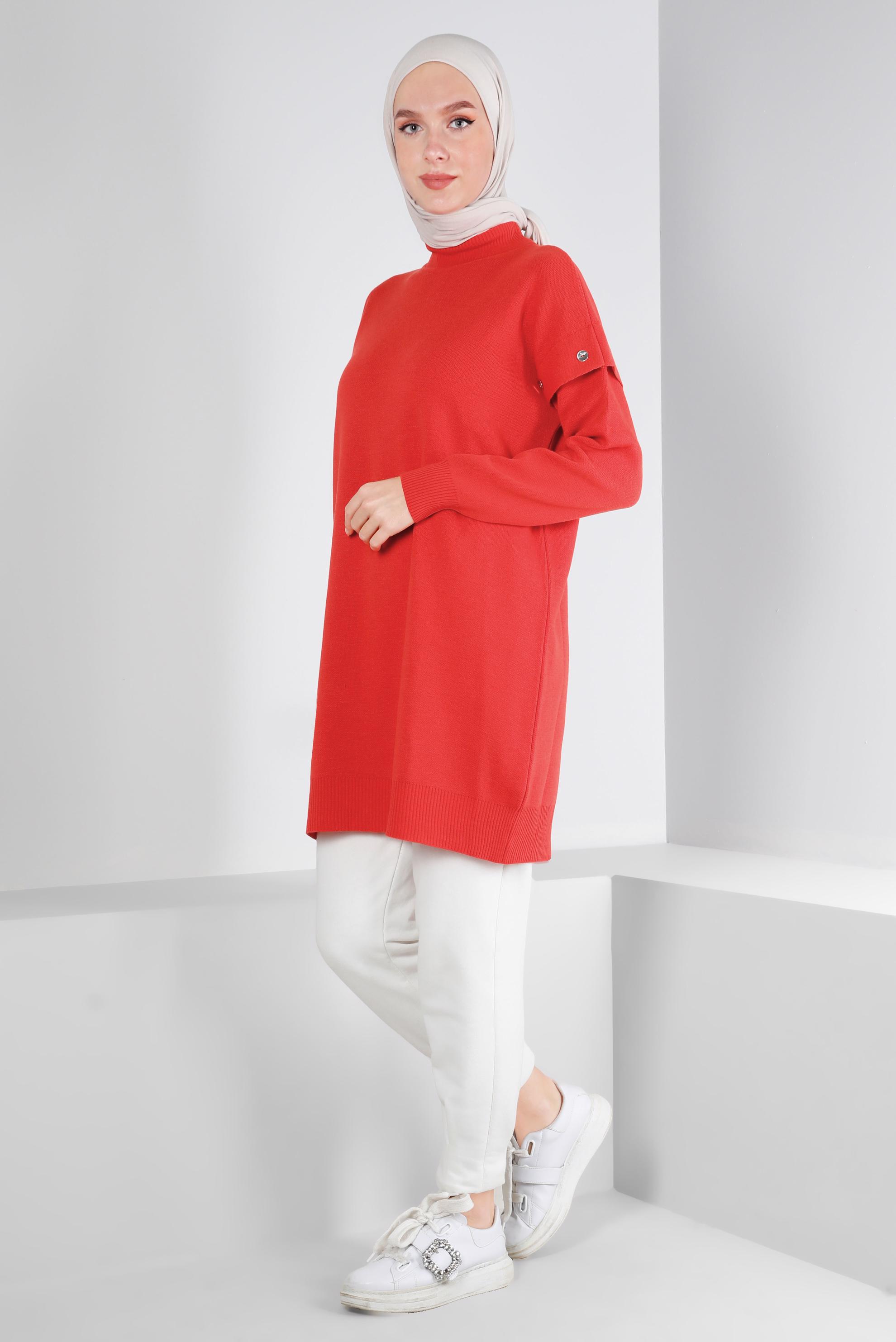 Vêtements hijab ROUGE TUNIQUE EN MAILLE AVEC BOUTONS 43166  