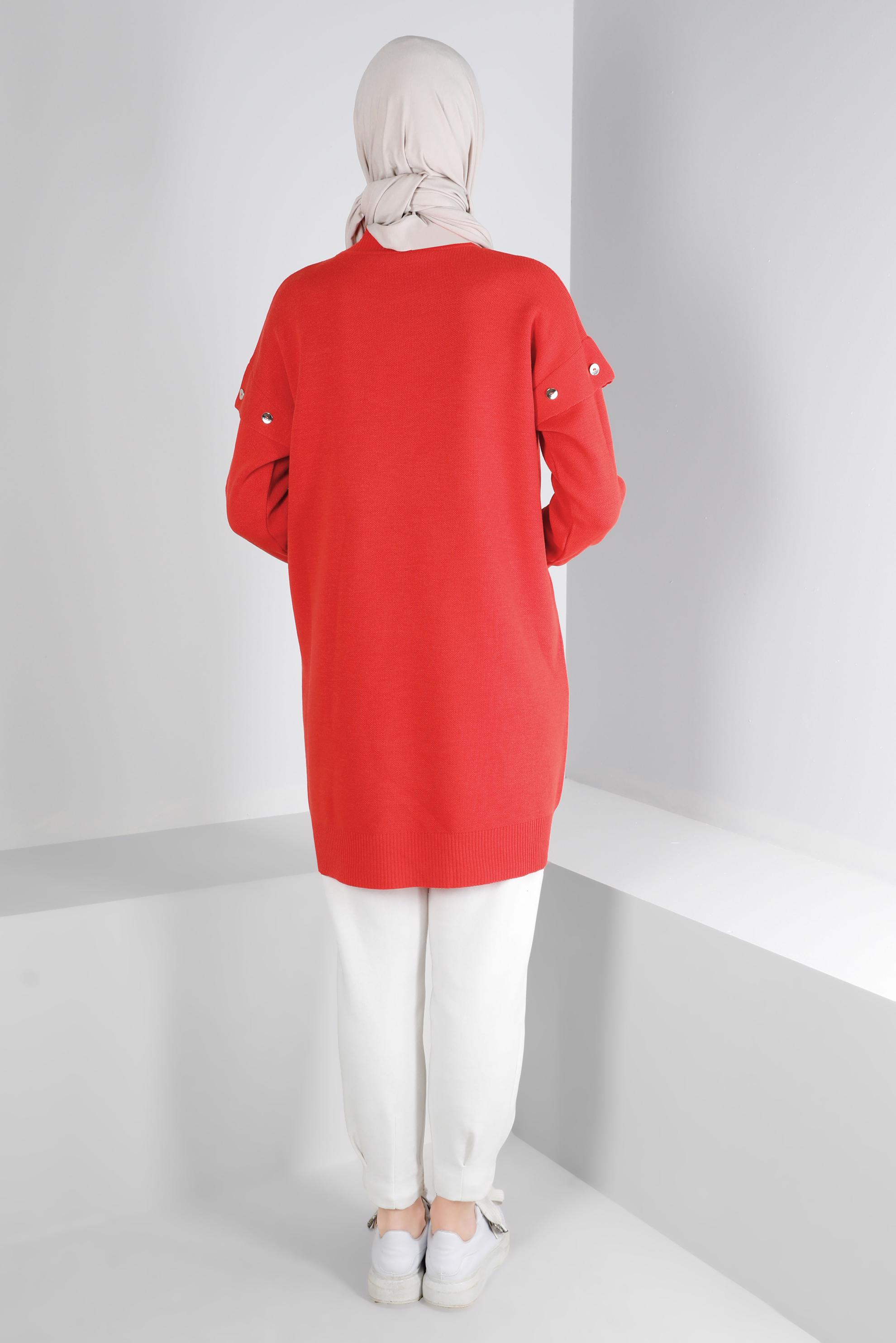 Vêtements hijab ROUGE TUNIQUE EN MAILLE AVEC BOUTONS 43166  