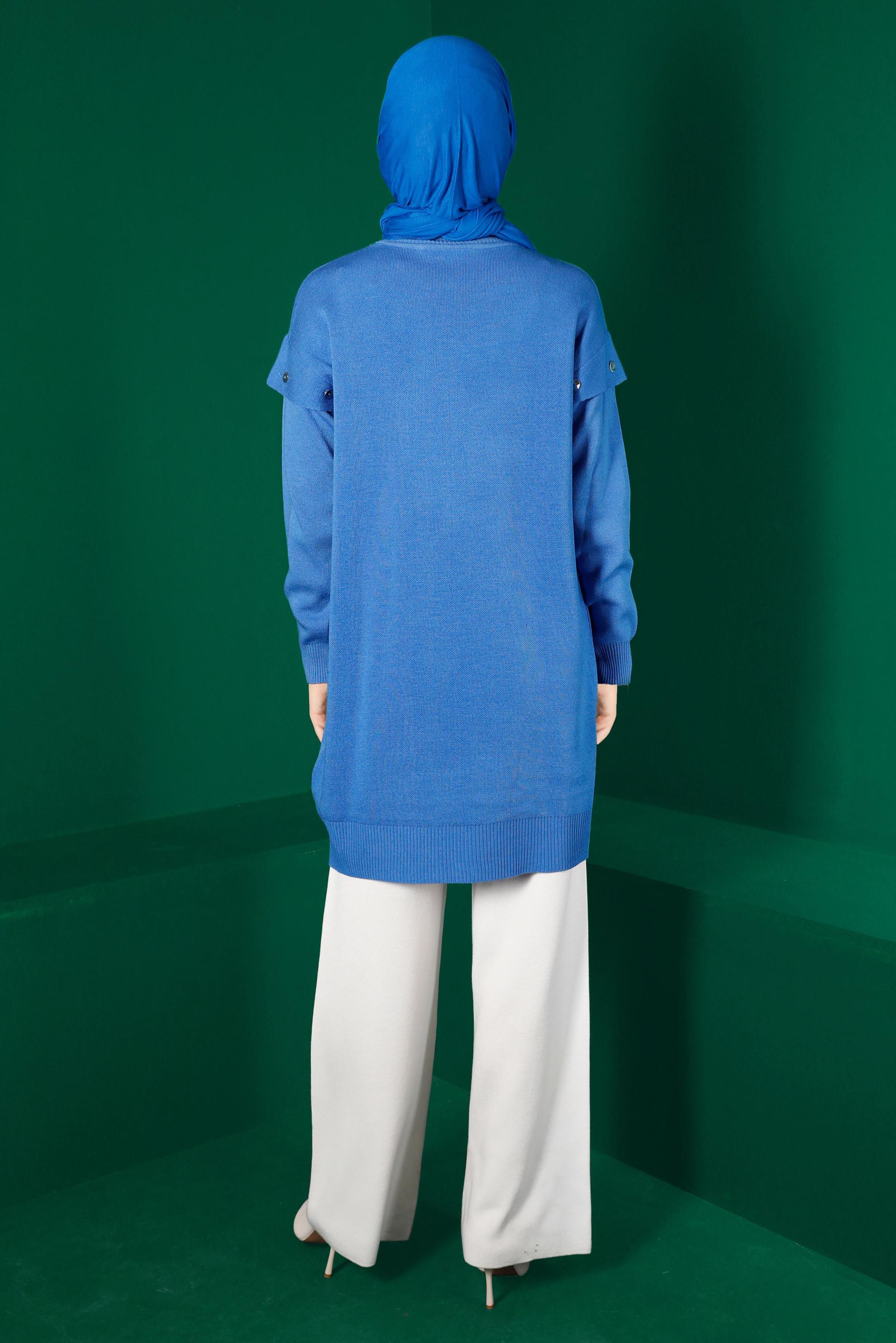 Tesettür giyim MAVİ DÜĞME DETAYLI TRİKO TUNİK 43166