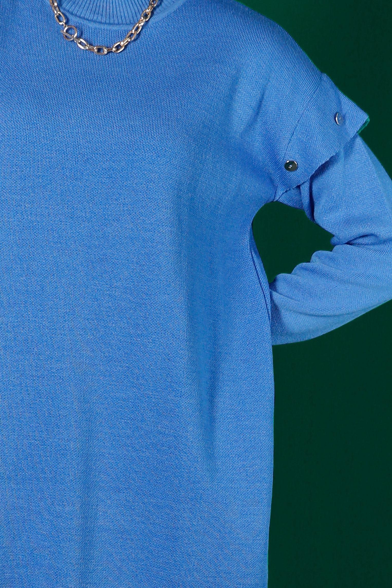 Tesettür giyim MAVİ DÜĞME DETAYLI TRİKO TUNİK 43166