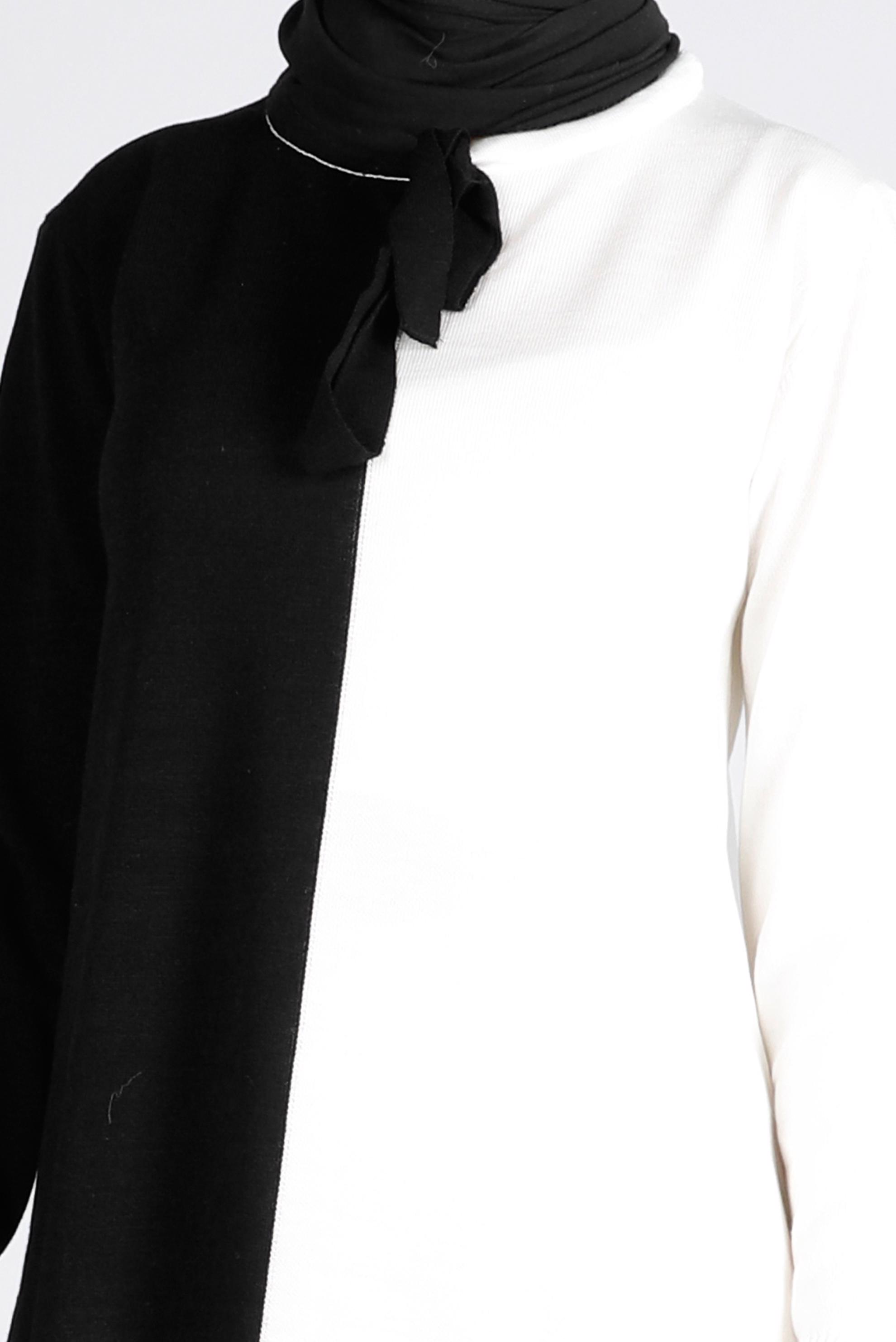 Tesettür giyim SİYAH BAĞLAMA DETAYLI İKİ RENKLİ TRİKO TUNİK 43167