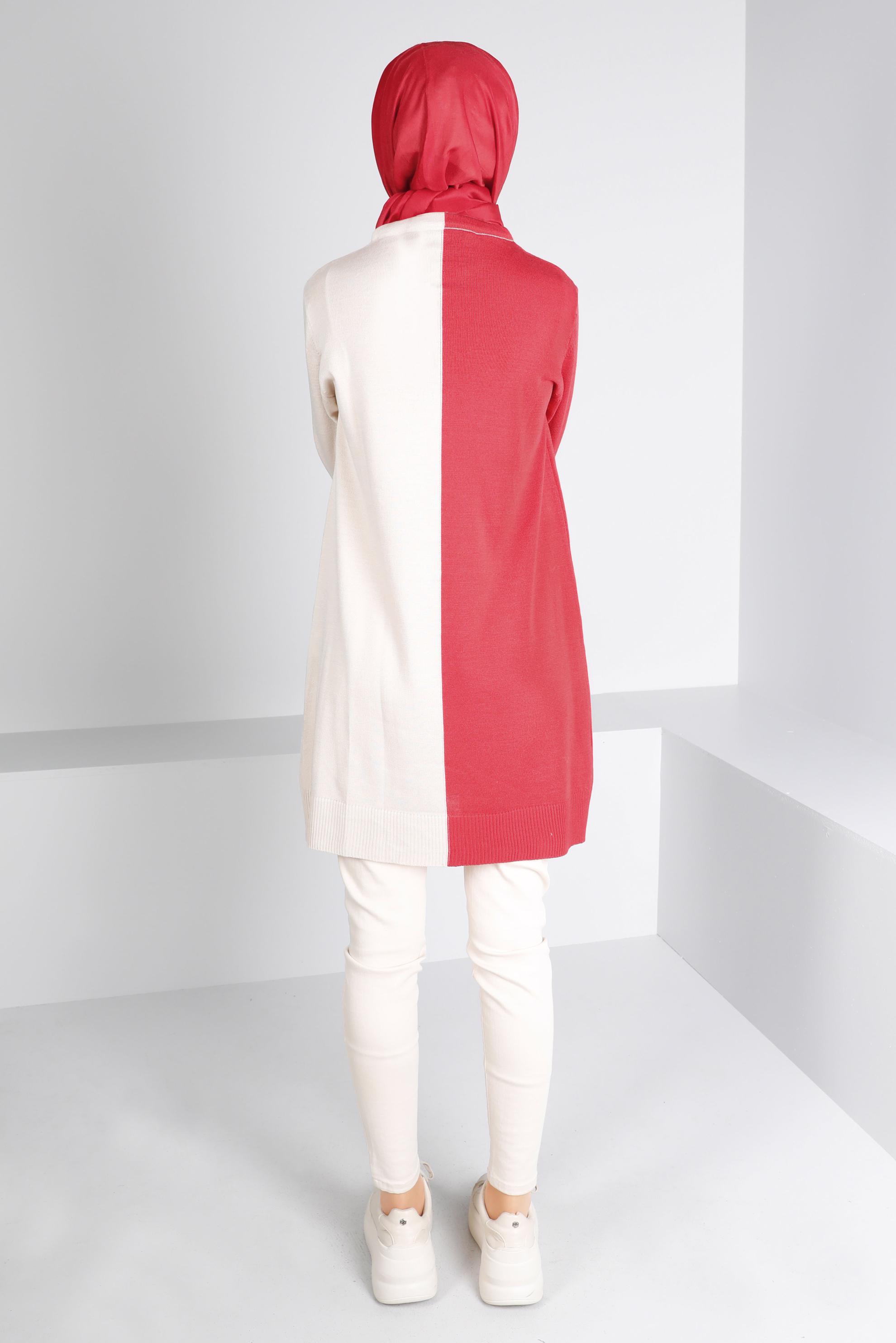 Tesettür giyim MERCAN BAĞLAMA DETAYLI İKİ RENKLİ TRİKO TUNİK 43167