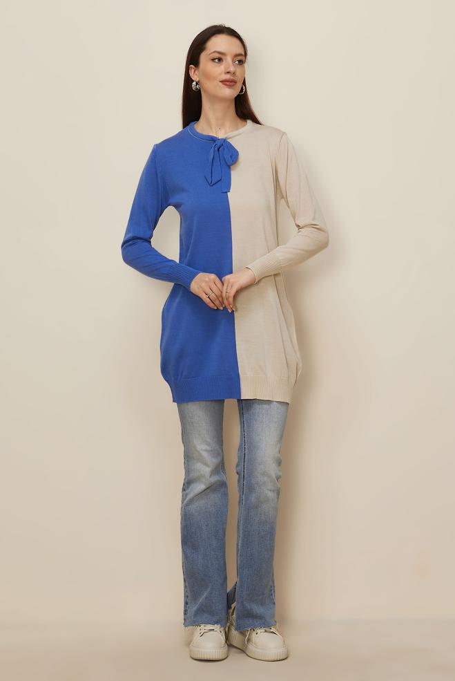 Vêtements hijab BLEU TUNIQUE EN MAILLE DOUBLE COULEUR 43167 - ALVİNA