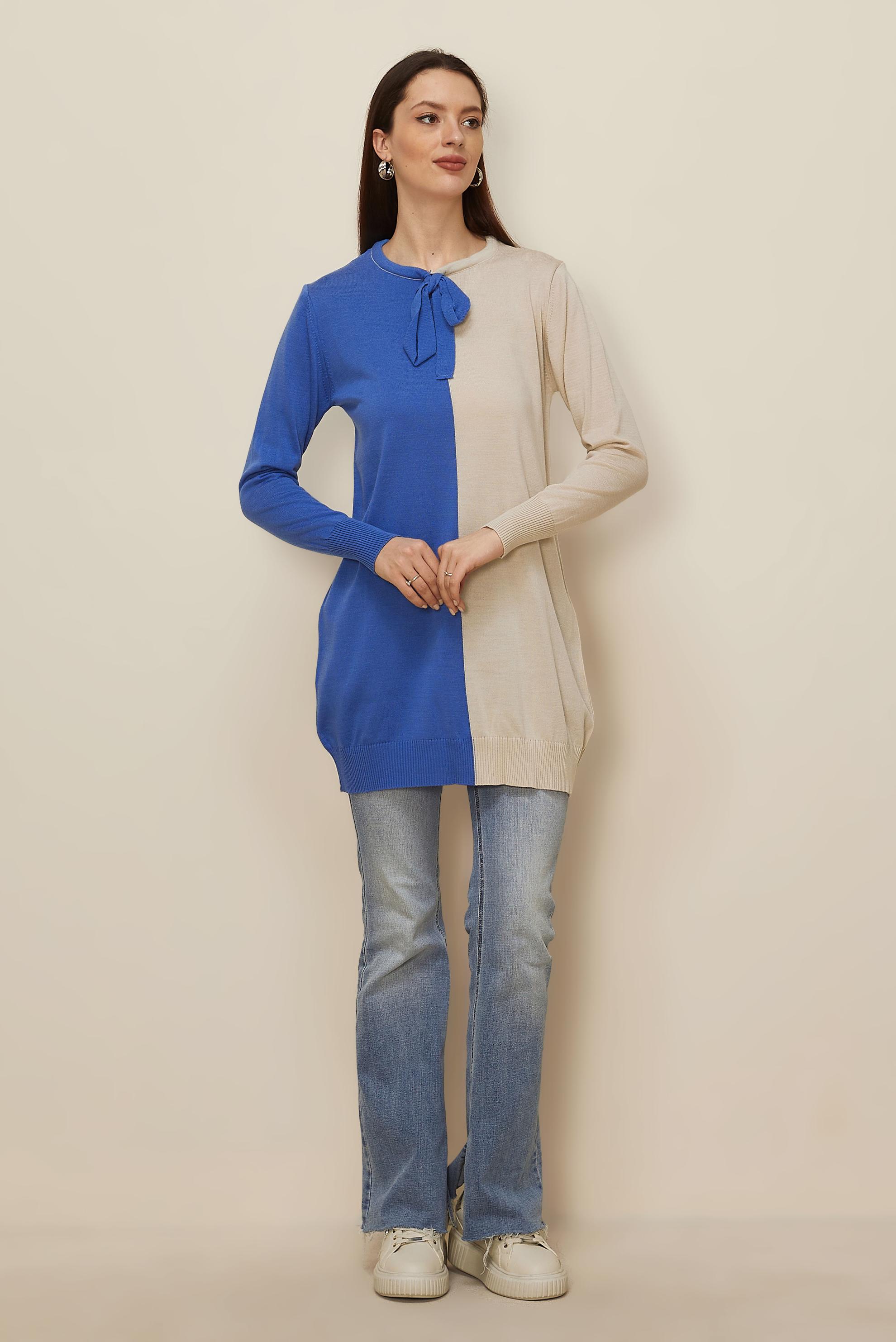 Vêtements hijab BLEU TUNIQUE EN MAILLE DOUBLE COULEUR 43167