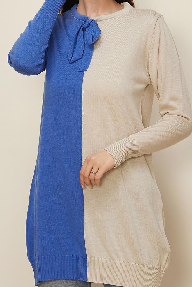 Vêtements hijab BLEU TUNIQUE EN MAILLE DOUBLE COULEUR 43167 - ALVİNA