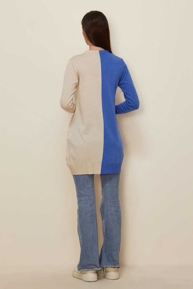 Vêtements hijab BLEU TUNIQUE EN MAILLE DOUBLE COULEUR 43167 - ALVİNA