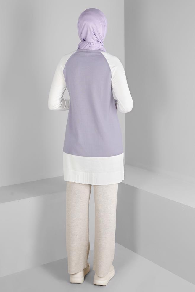 Tesettür giyim MOR RENK BLOKLU TRİKO TUNİK 43168 - ALVİNA