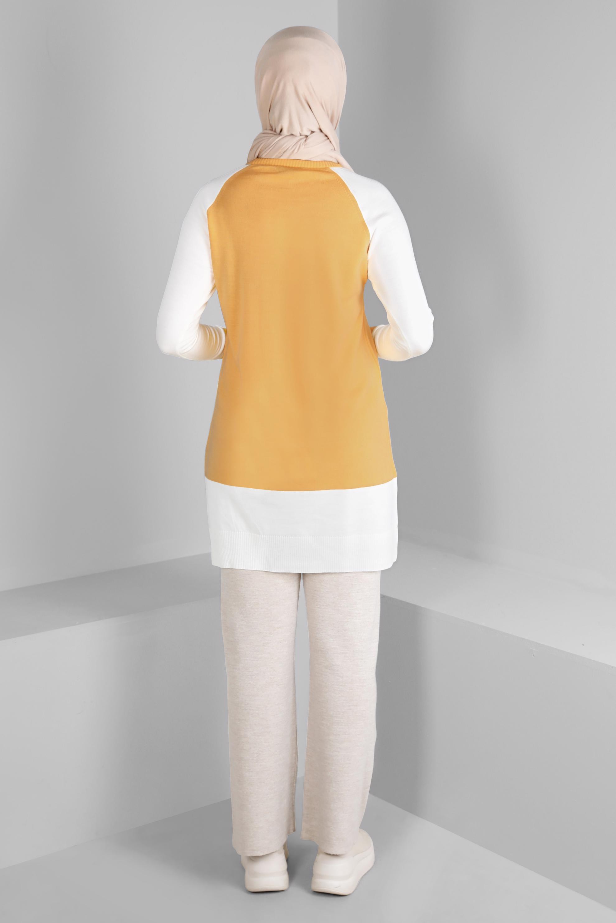 Tesettür giyim SARI RENK BLOKLU TRİKO TUNİK 43168