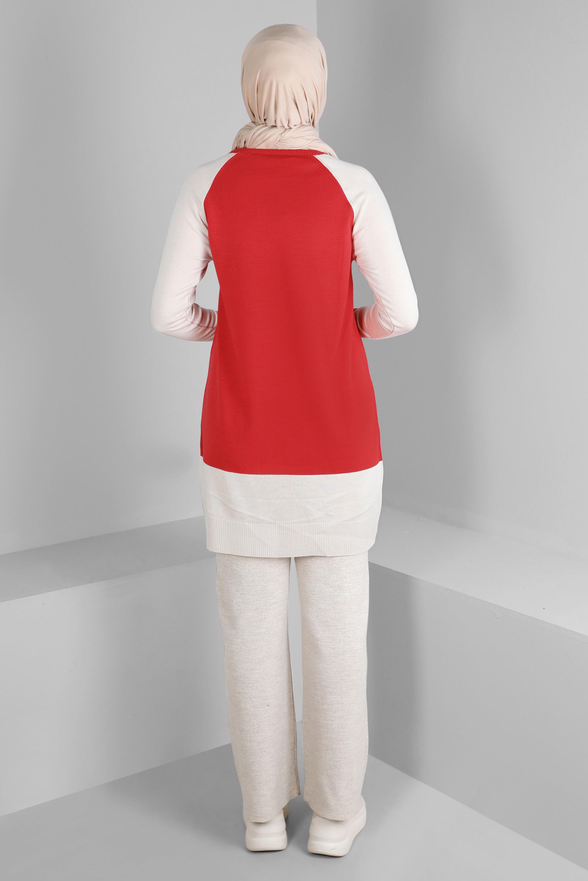 Tesettür giyim MERCAN RENK BLOKLU TRİKO TUNİK 43168