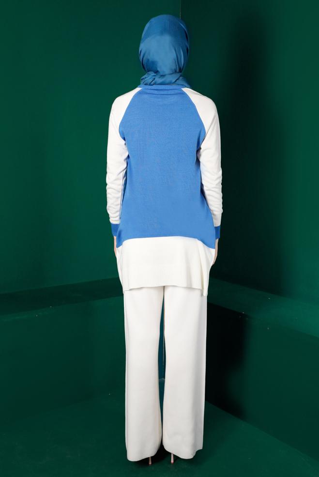 Tesettür giyim MAVİ RENK BLOKLU TRİKO TUNİK 43168 - ALVİNA