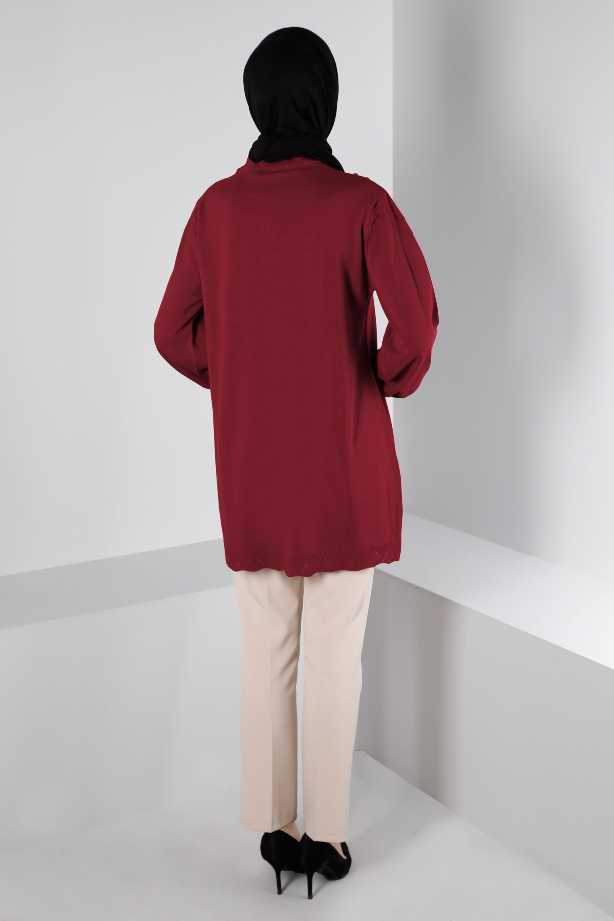 Hijab clothing CLARET RED POMPOM DETAIL KNITWEAR TUNIC 43169