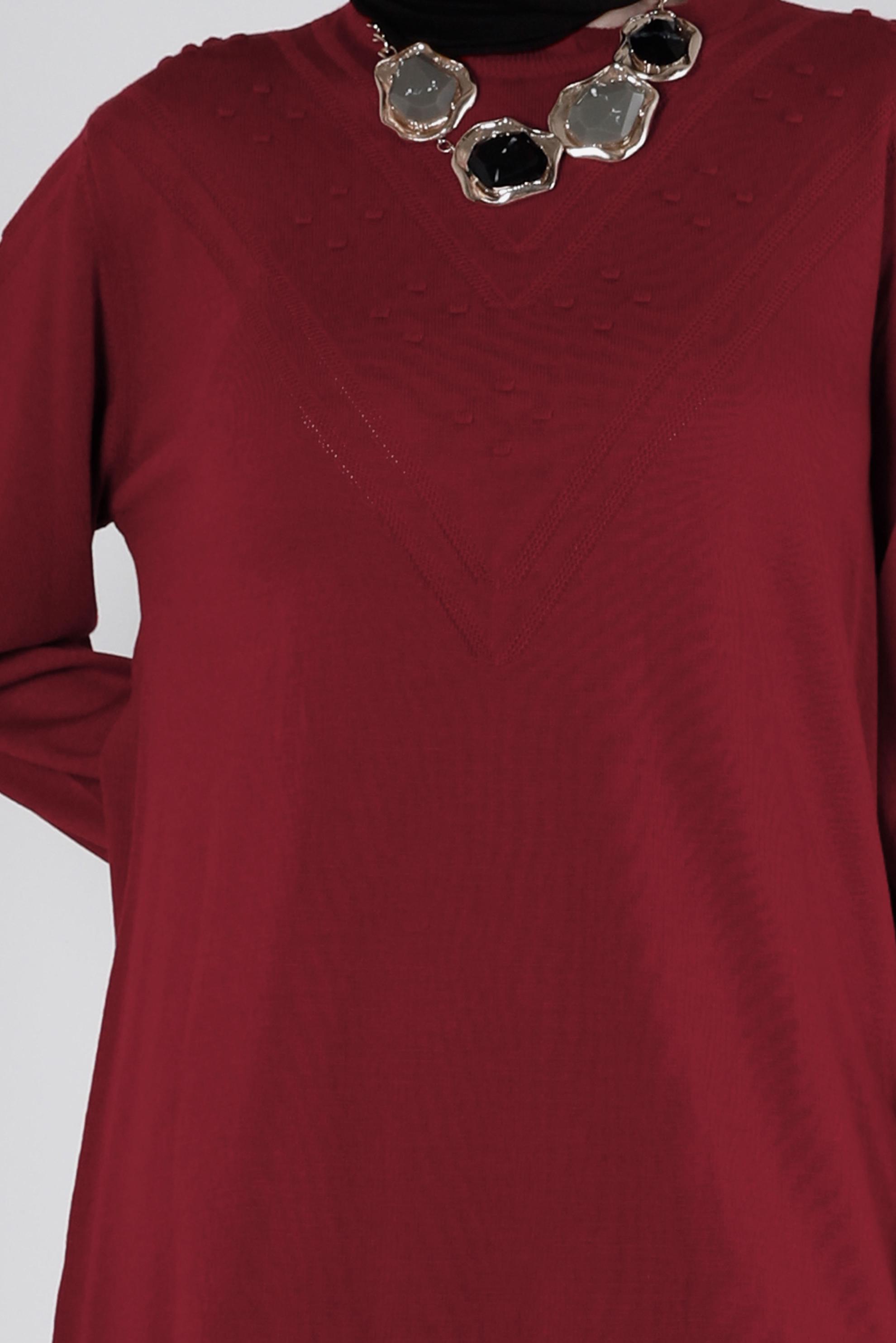 Hijab clothing CLARET RED POMPOM DETAIL KNITWEAR TUNIC 43169