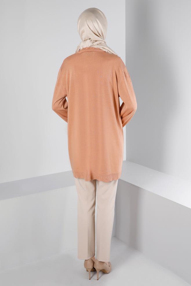 Vêtements hijab POUDRE TUNIQUE EN MAILLE AVEC POMPONS 43169 - ALVİNA