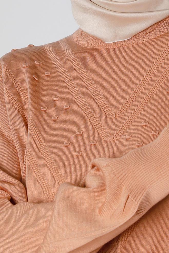 Vêtements hijab POUDRE TUNIQUE EN MAILLE AVEC POMPONS 43169 - ALVİNA