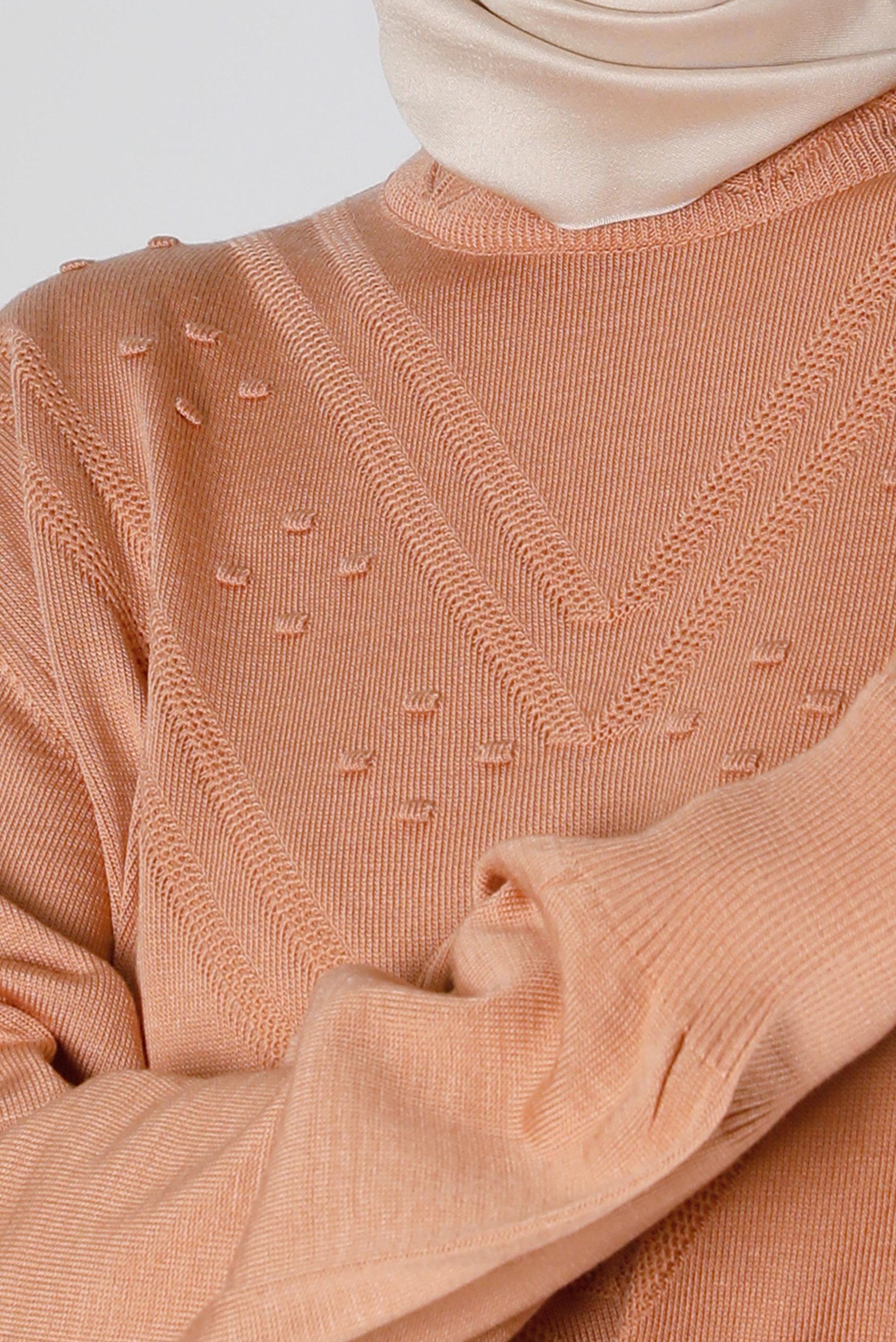 Tesettür giyim PUDRA PONPON DETAYLI TRİKO TUNİK 43169