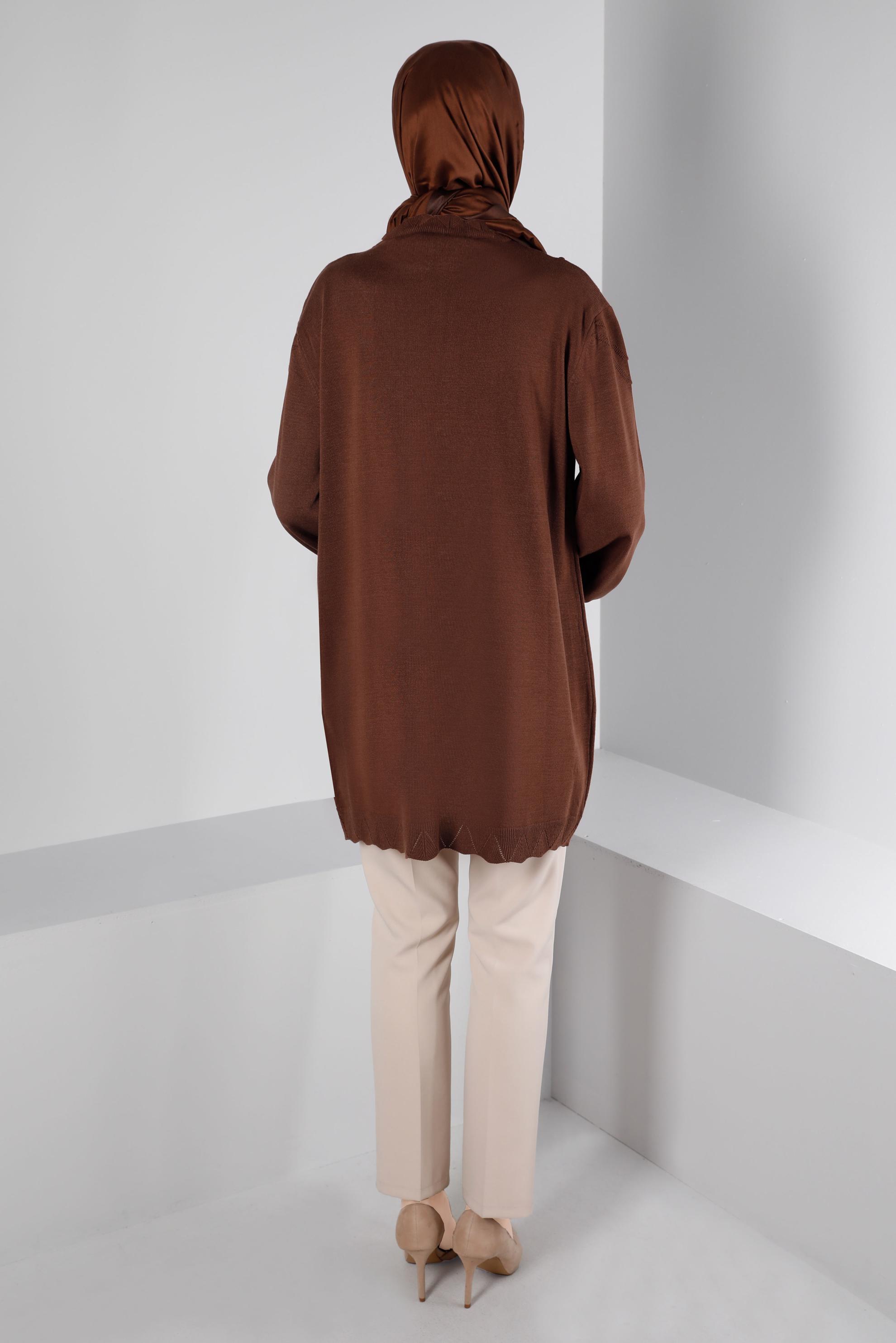 Tesettür giyim KAHVE PONPON DETAYLI TRİKO TUNİK 43169