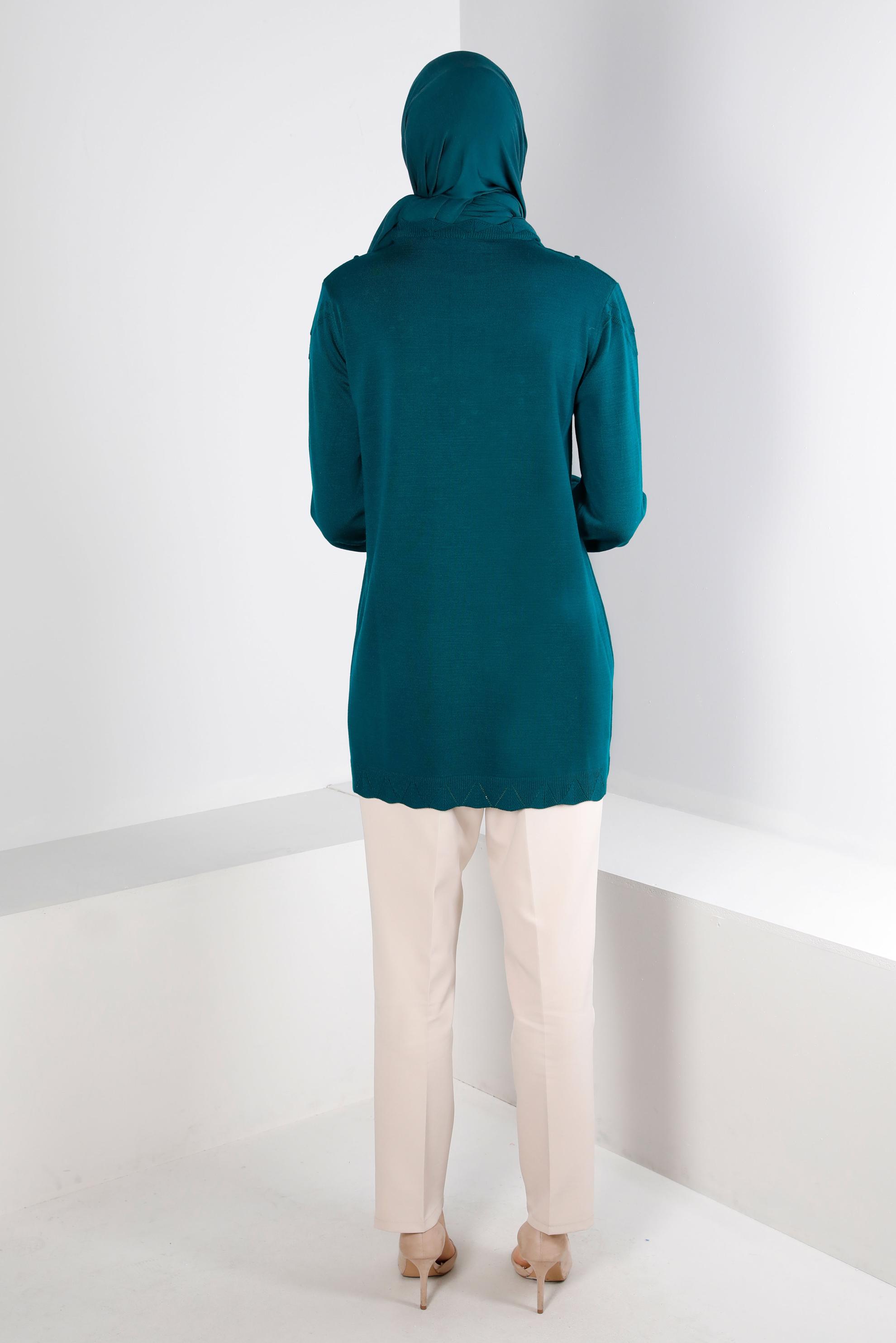 Vêtements hijab VERT TUNIQUE EN MAILLE AVEC POMPONS 43169