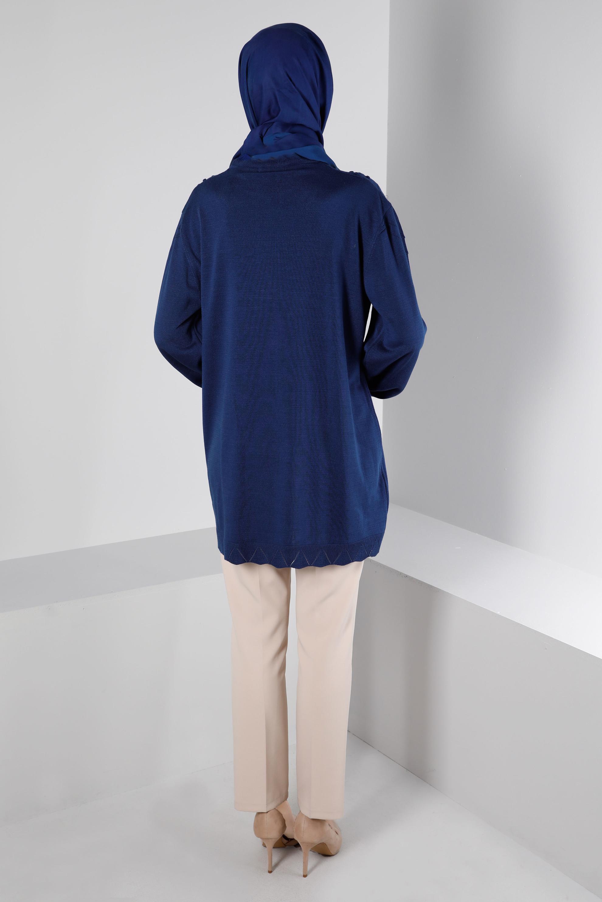 Vêtements hijab BLEU TUNIQUE EN MAILLE AVEC POMPONS 43169